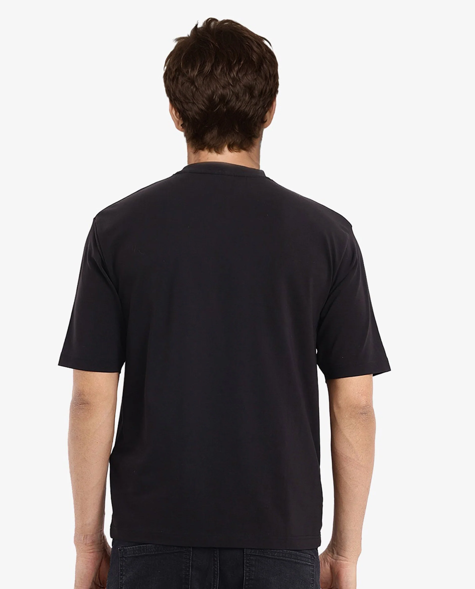Rare Rabbit Men's Reborn-T Black Cotton Graphic Print Oversized Fit Half Sleeve Crew Neck T-Shirt - Image 5