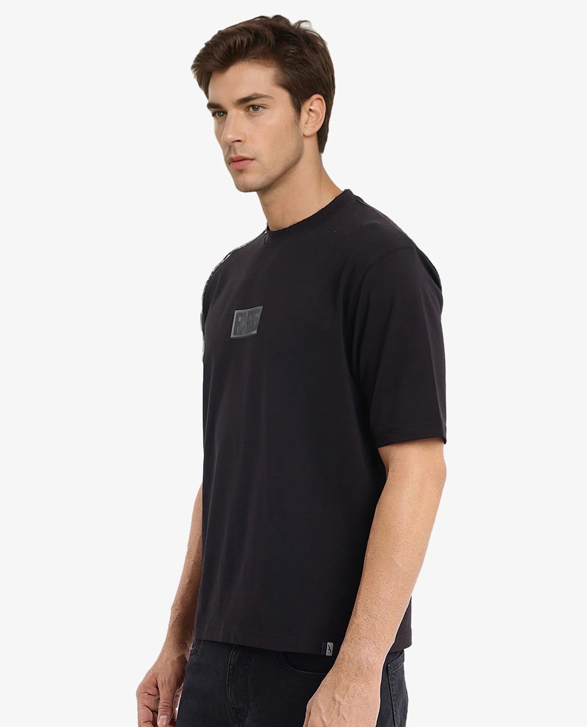 Rare Rabbit Men's Reborn-T Black Cotton Graphic Print Oversized Fit Half Sleeve Crew Neck T-Shirt - Image 6