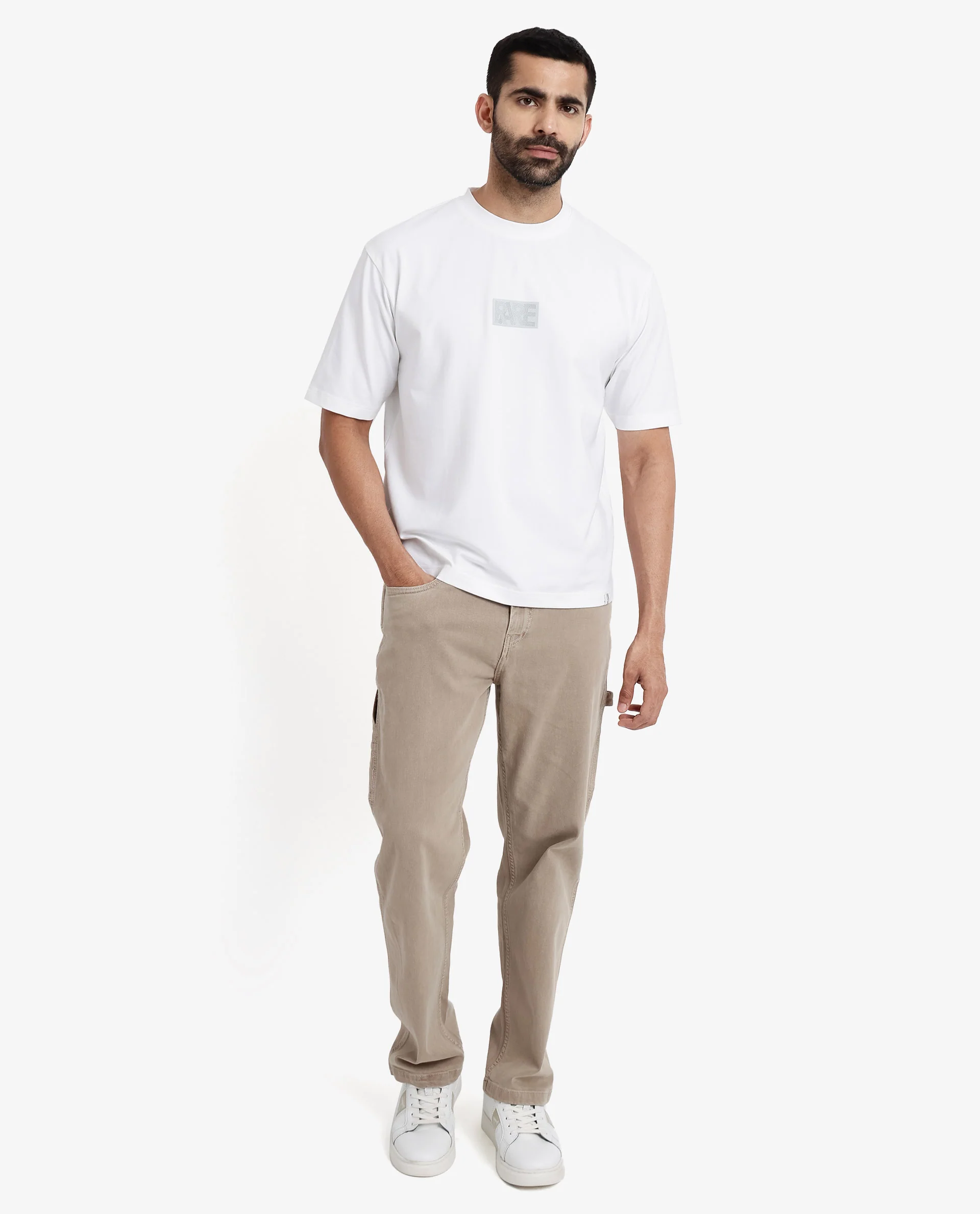 Rare Rabbit Men's Reborn-T White Cotton Graphic Print Oversized Fit Half Sleeve Crew Neck T-Shirt - Image 2