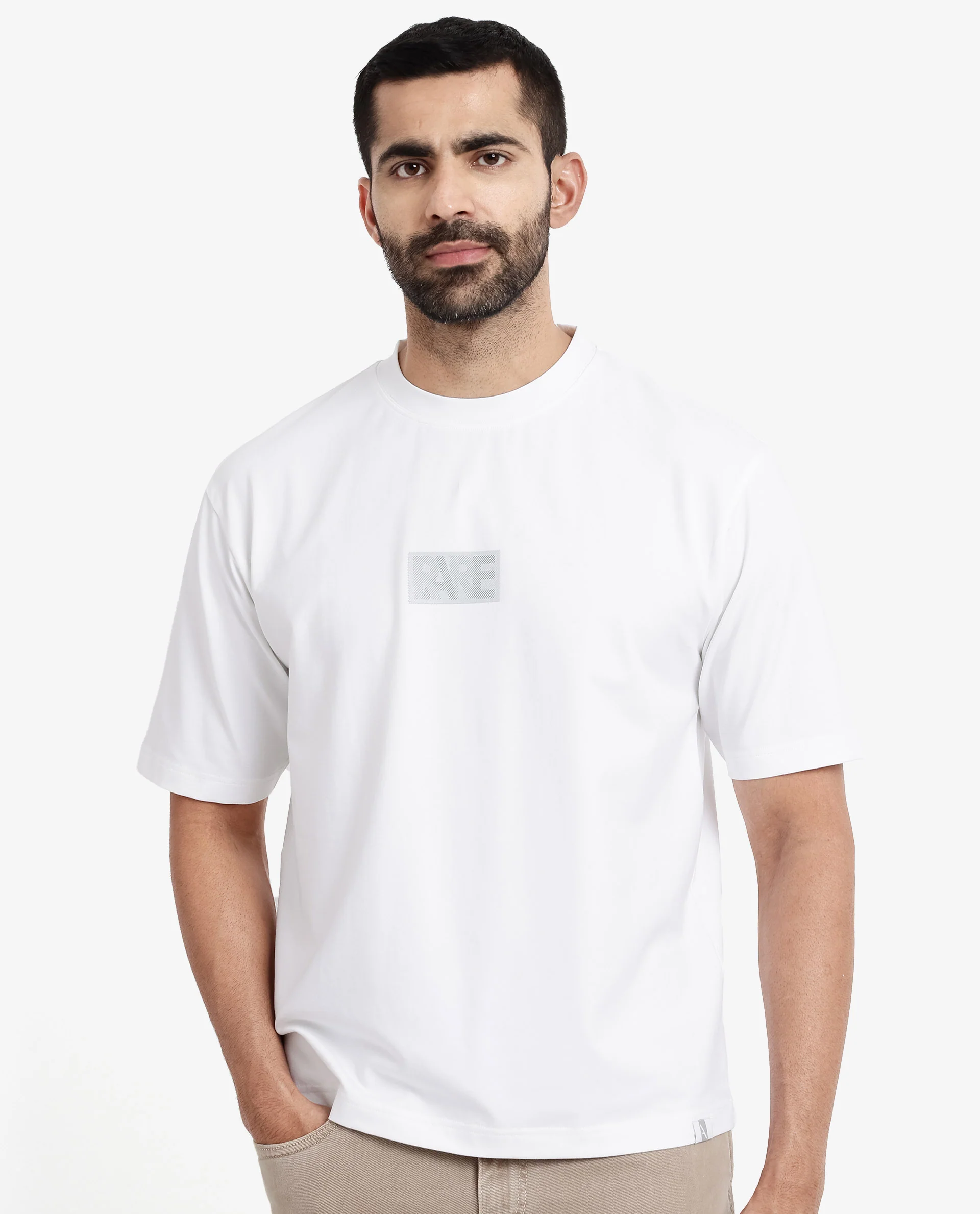 Rare Rabbit Men's Reborn-T White Cotton Graphic Print Oversized Fit Half Sleeve Crew Neck T-Shirt - Image 3