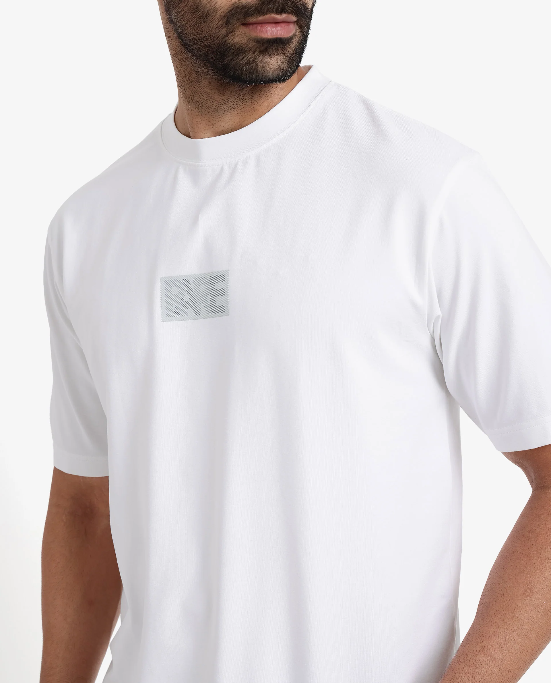 Rare Rabbit Men's Reborn-T White Cotton Graphic Print Oversized Fit Half Sleeve Crew Neck T-Shirt - Image 5
