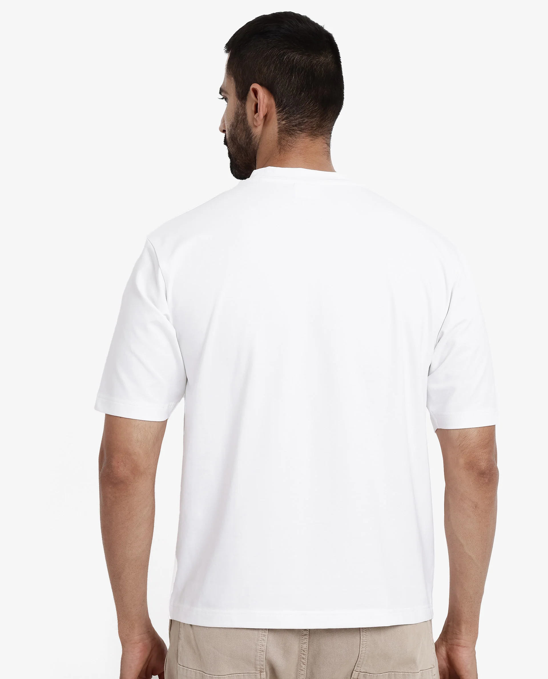 Rare Rabbit Men's Reborn-T White Cotton Graphic Print Oversized Fit Half Sleeve Crew Neck T-Shirt - Image 8