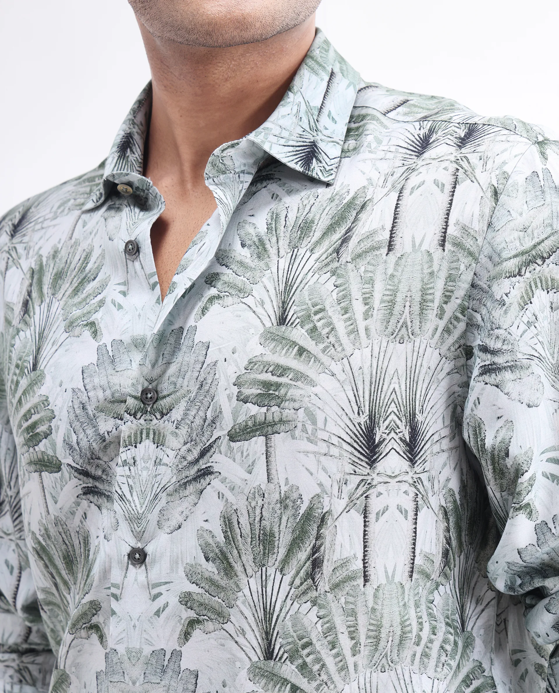Rare Rabbit Men's Reca Light Green Viscose Abstract Print Regular Fit Full Sleeve Collared Shirt - Image 3