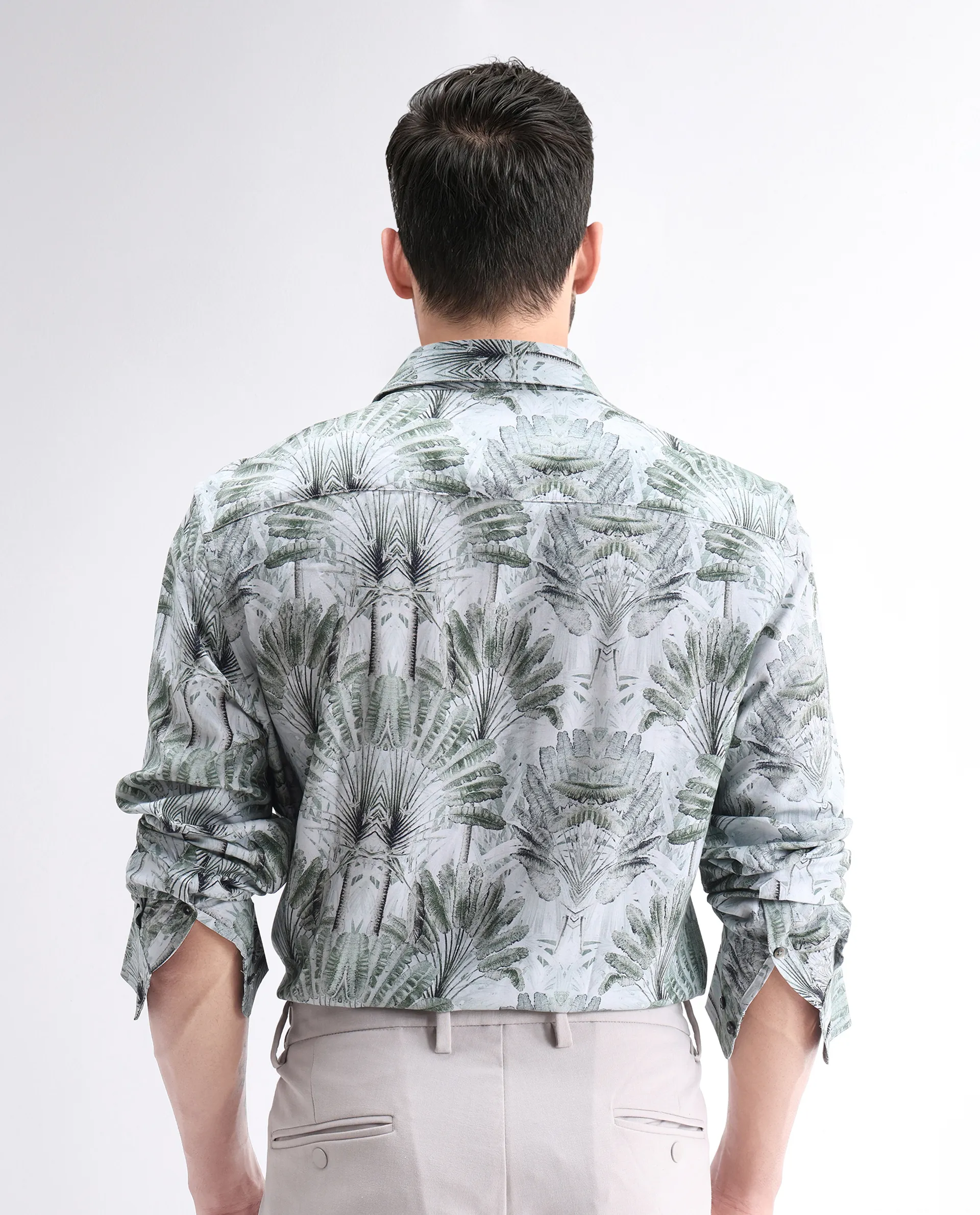Rare Rabbit Men's Reca Light Green Viscose Abstract Print Regular Fit Full Sleeve Collared Shirt - Image 4
