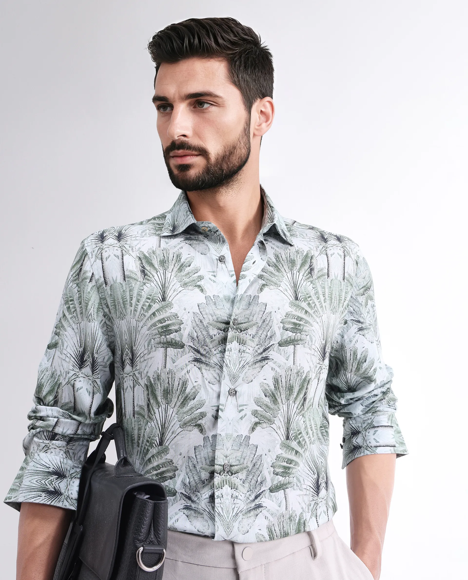Rare Rabbit Men's Reca Light Green Viscose Abstract Print Regular Fit Full Sleeve Collared Shirt - Image 6