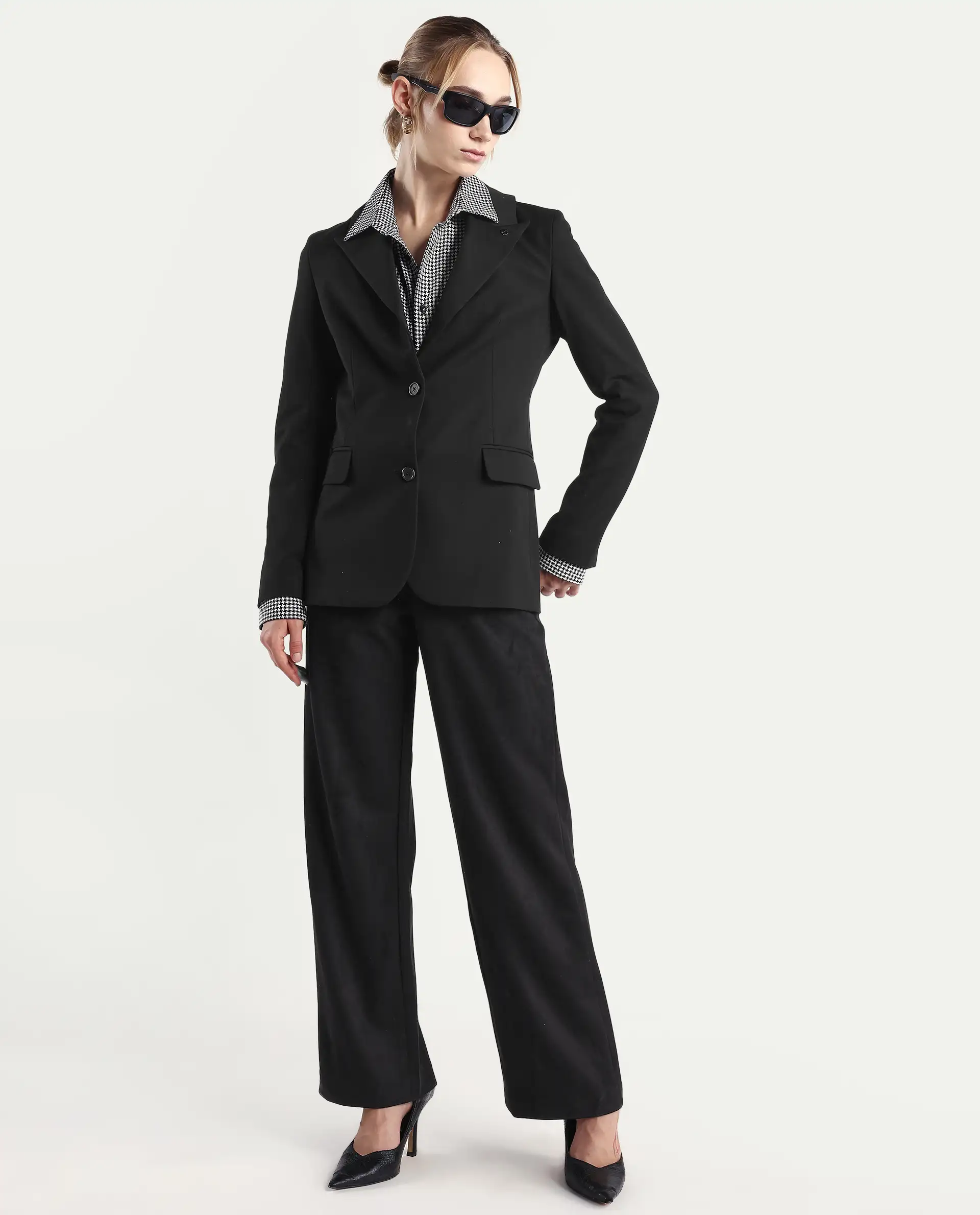 Rareism Women's Reca Black Polyester Blend Full Sleeve Lapel Collar Plain Blazer - Image 2