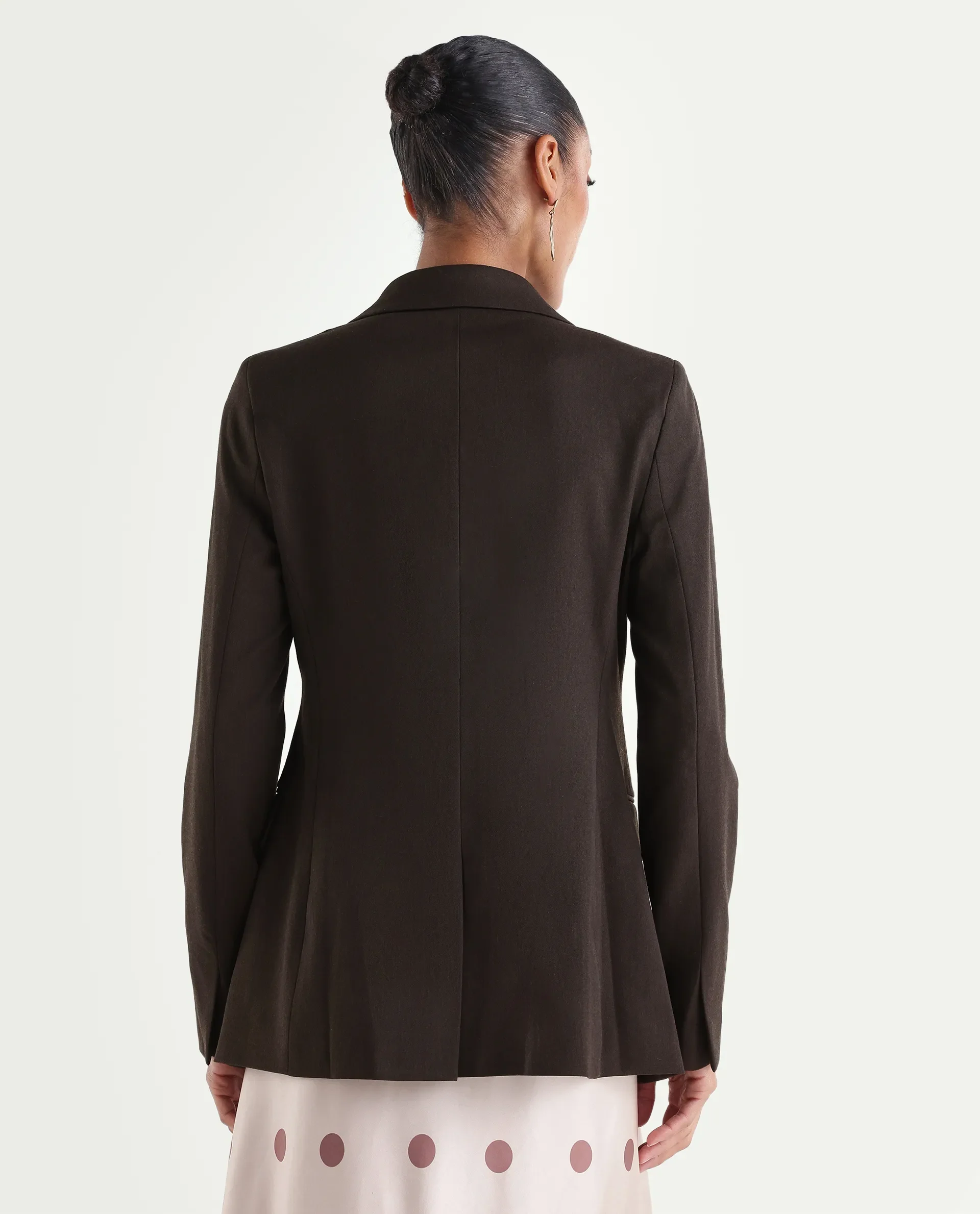 Rareism Women's Reca Dark Brown Polyester Blend Fabric Full Sleeve Lapel Collar Plain Blazer - Image 7