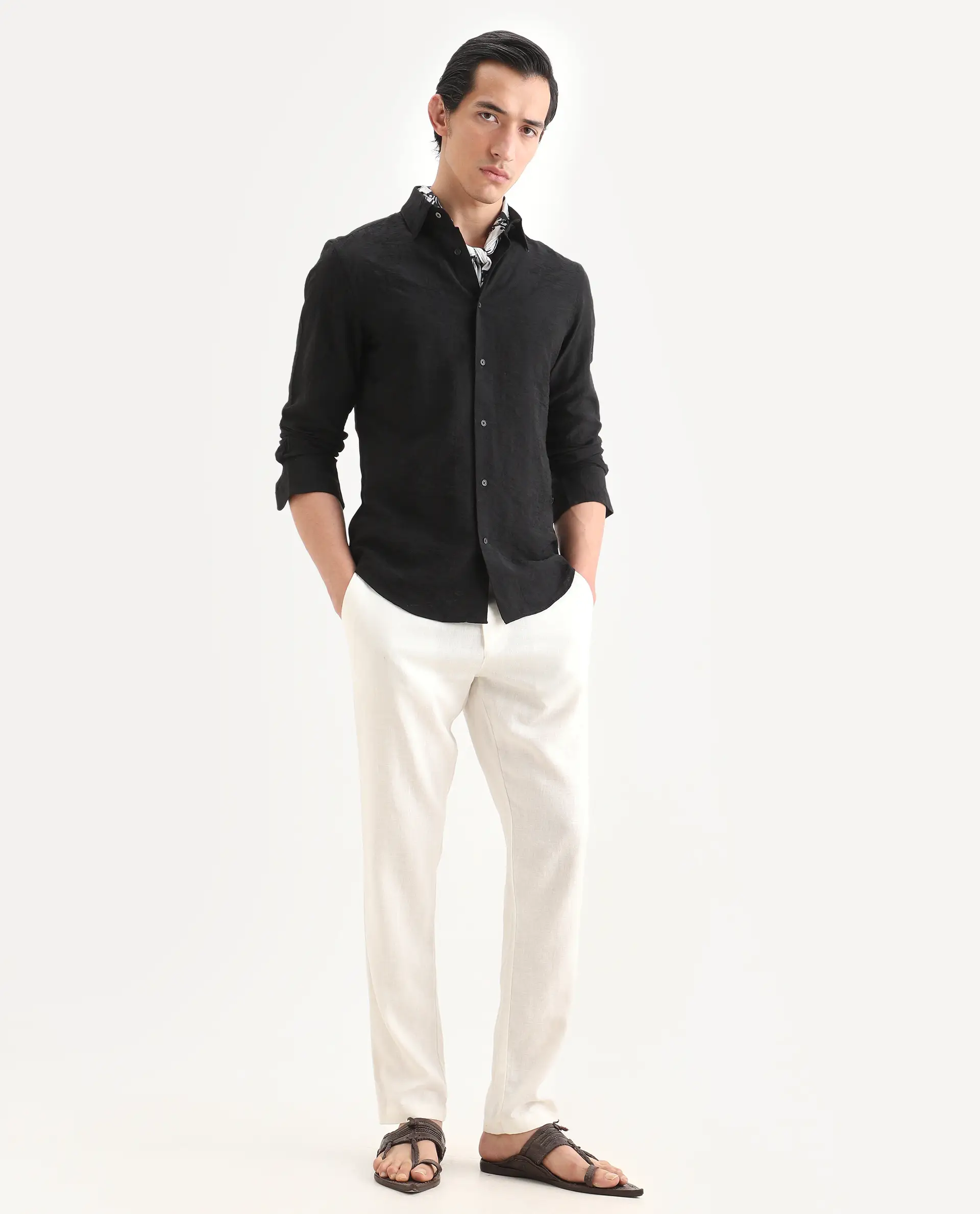 Rare Rabbit Men's Redif-26 Black Viscose Blend Fabric Full Sleeve Spread Collar Regular Fit Jacquard Shirt - Image 2