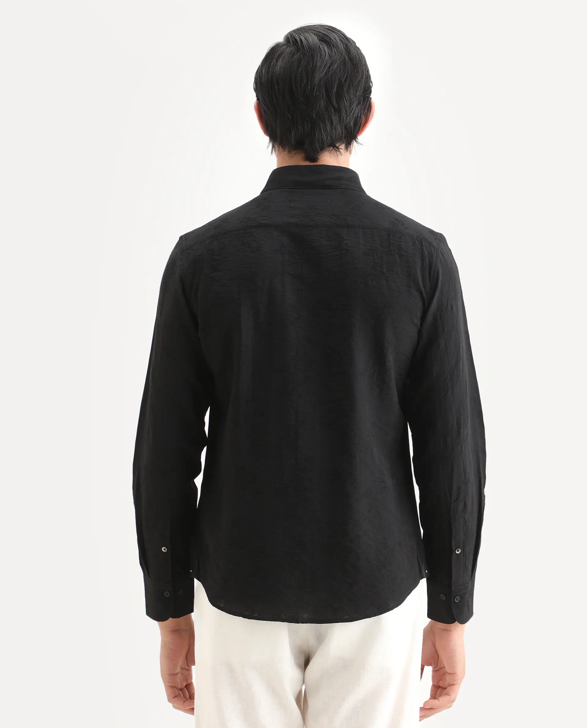 Rare Rabbit Men's Redif-26 Black Viscose Blend Fabric Full Sleeve Spread Collar Regular Fit Jacquard Shirt - Image 8
