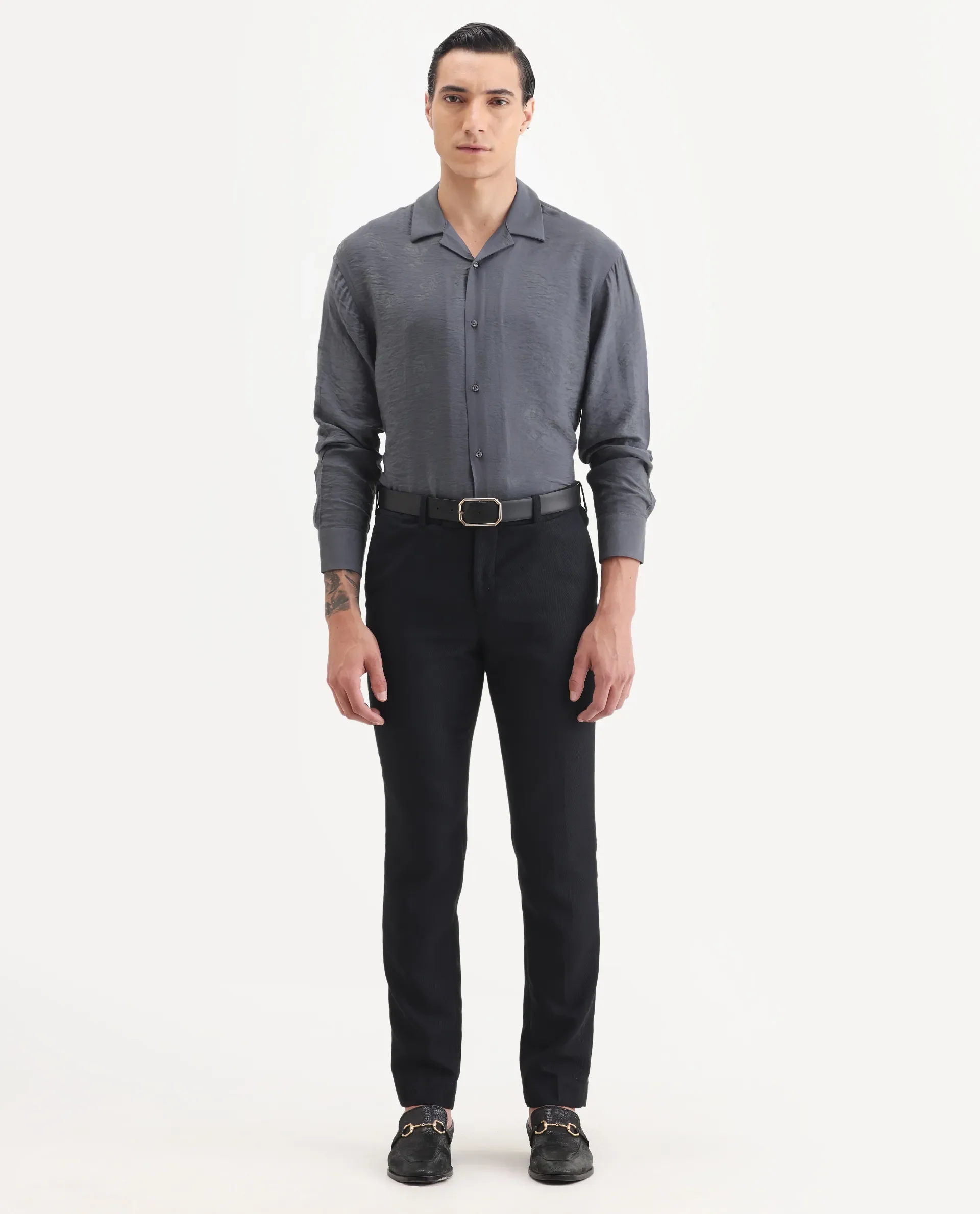 Rare Rabbit Men's Redif Grey Viscose Blend Fabric Full Sleeve Spread Collar Regular Fit Jacquard Shirt - Image 2