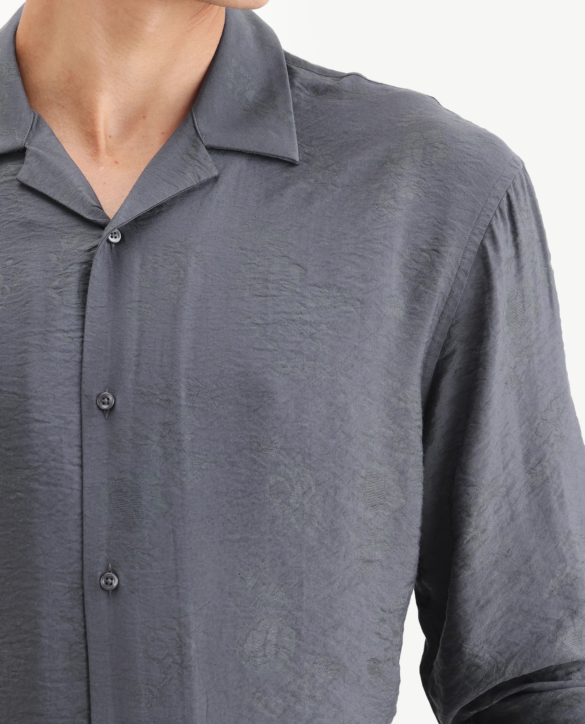 Rare Rabbit Men's Redif Grey Viscose Blend Fabric Full Sleeve Spread Collar Regular Fit Jacquard Shirt - Image 3