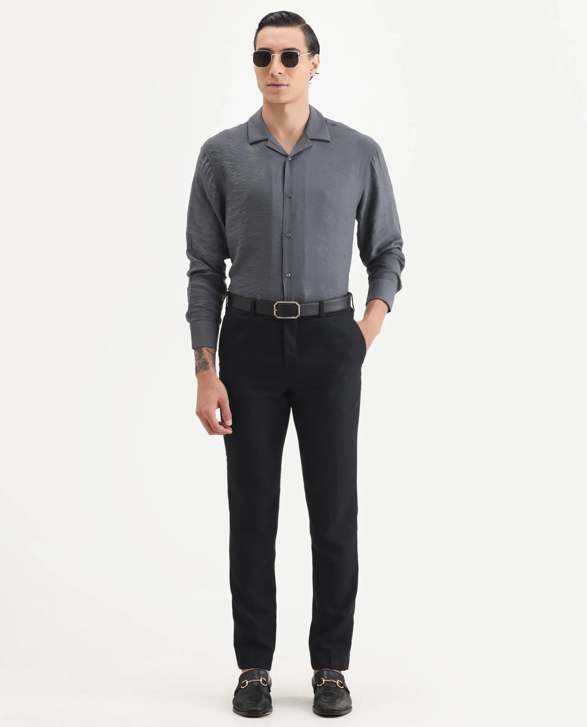 Rare Rabbit Men's Redif Grey Viscose Blend Fabric Full Sleeve Spread Collar Regular Fit Jacquard Shirt - Image 6