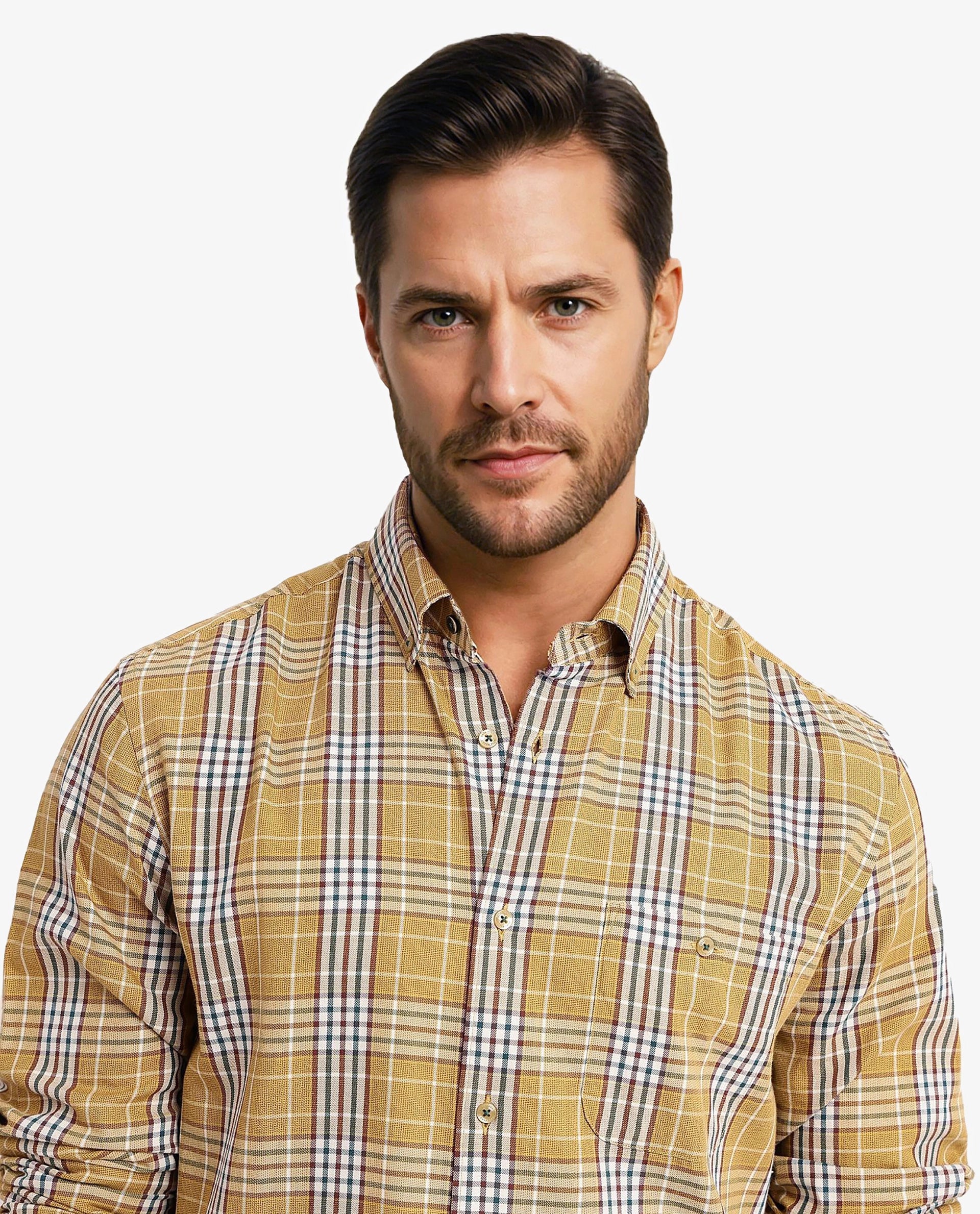 Rare Rabbit Men's Reed Light Brown Checked Print Regular Fit Full Sleeve Collared Shirt - Image 2