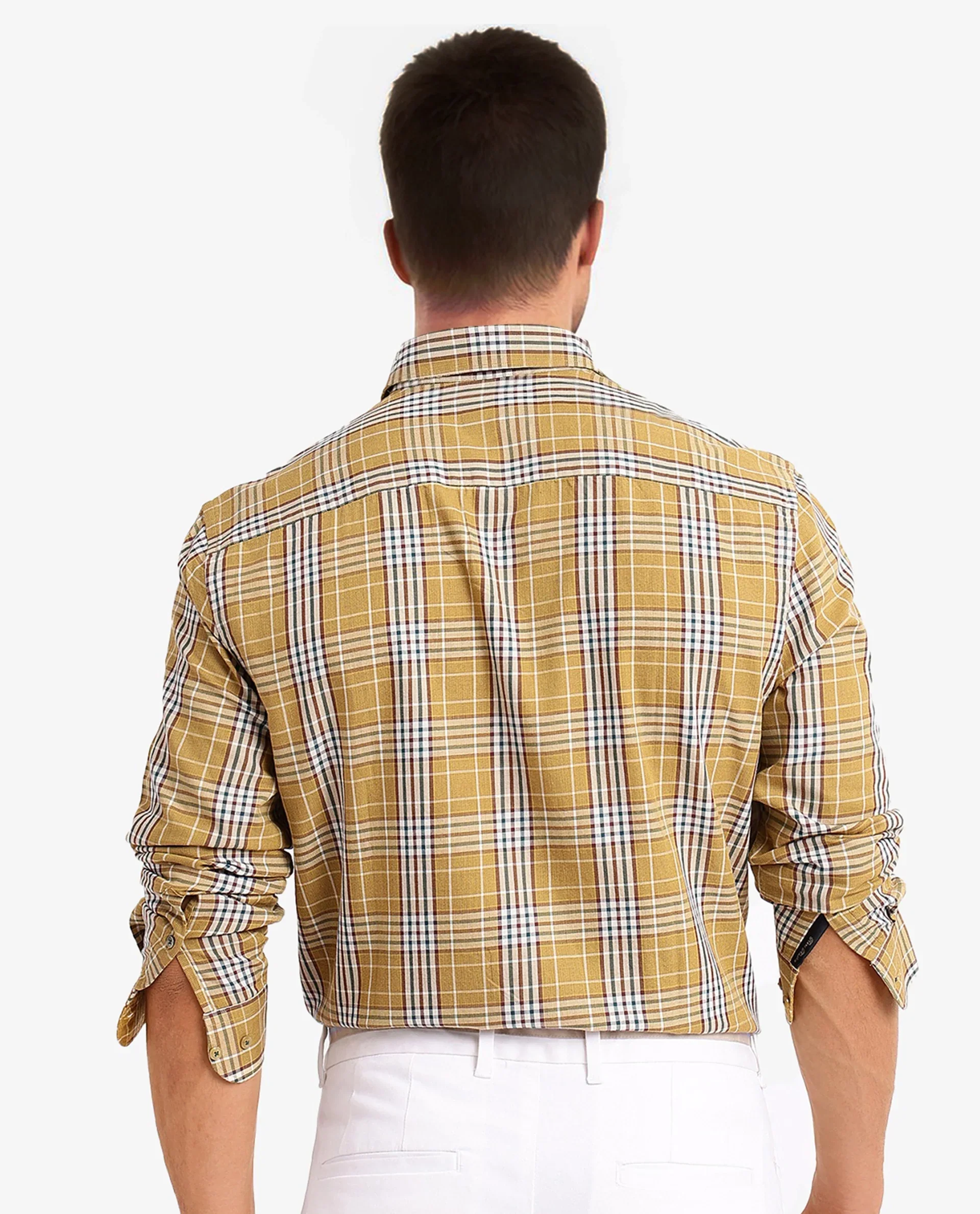 Rare Rabbit Men's Reed Light Brown Checked Print Regular Fit Full Sleeve Collared Shirt - Image 4