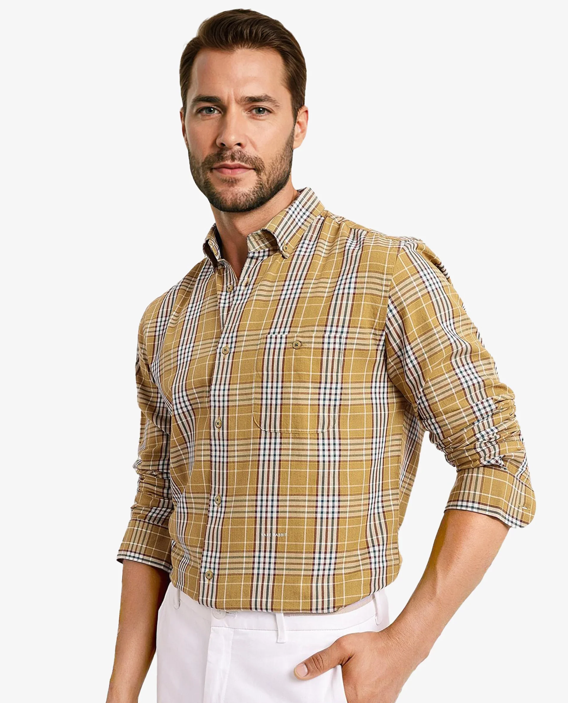 Rare Rabbit Men's Reed Light Brown Checked Print Regular Fit Full Sleeve Collared Shirt - Image 6