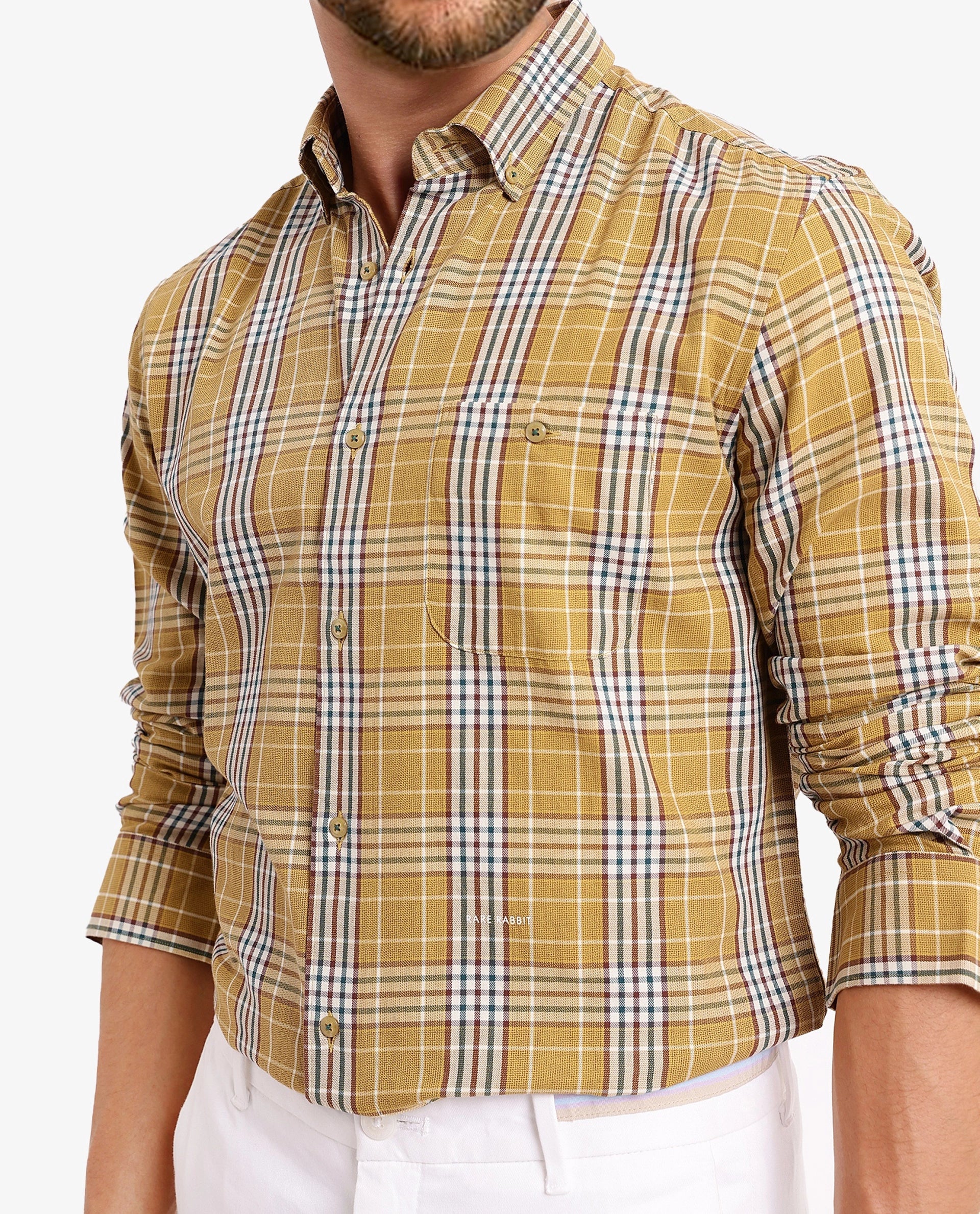 Rare Rabbit Men's Reed Light Brown Checked Print Regular Fit Full Sleeve Collared Shirt - Image 7