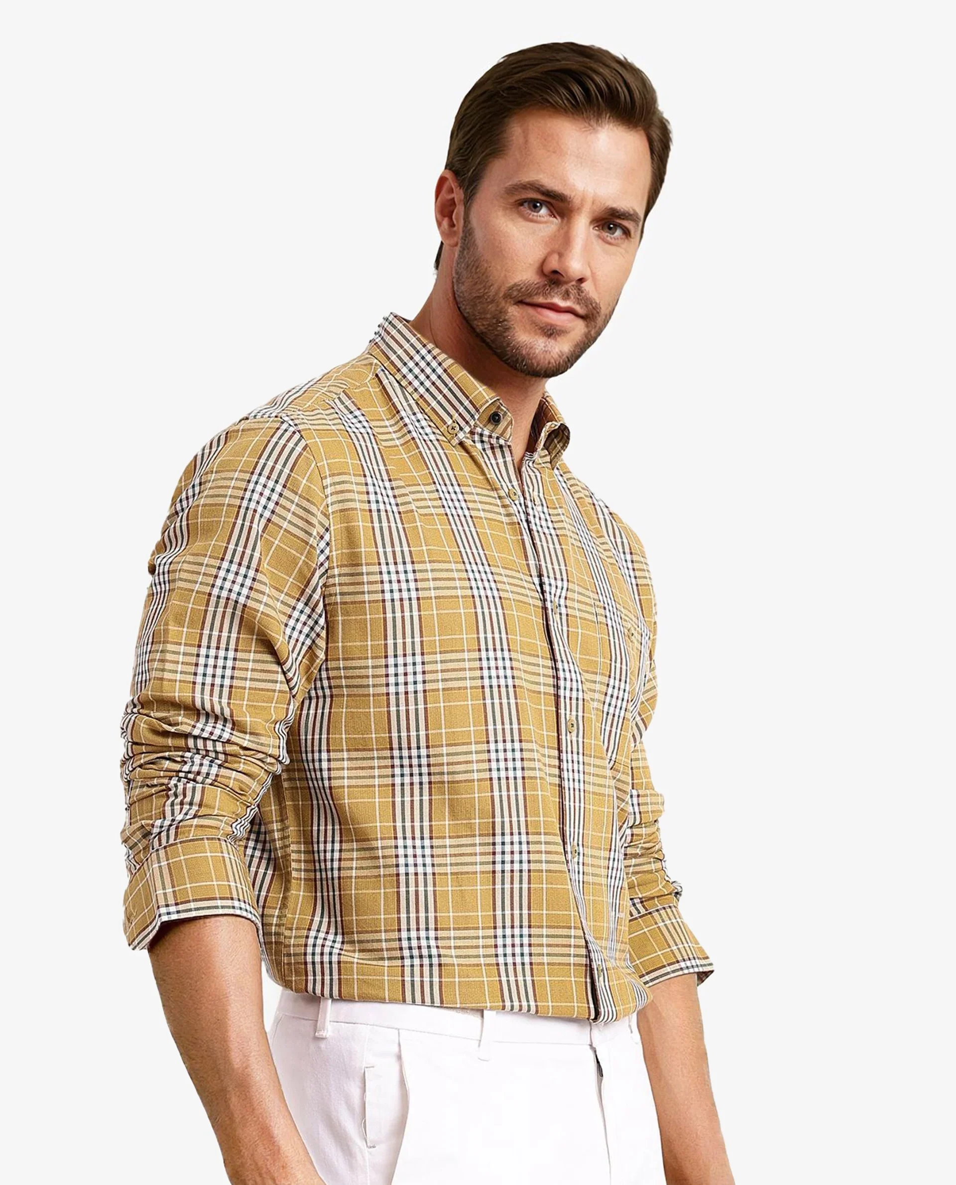 Rare Rabbit Men's Reed Light Brown Checked Print Regular Fit Full Sleeve Collared Shirt - Image 8