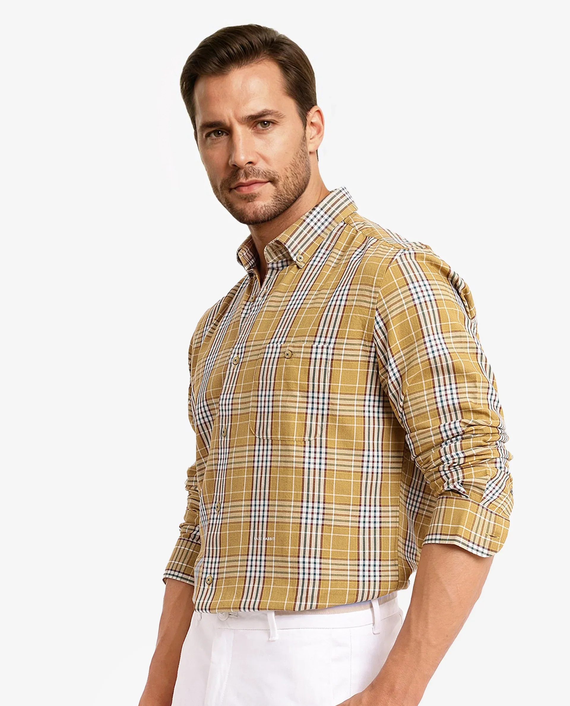Rare Rabbit Men's Reed Light Brown Checked Print Regular Fit Full Sleeve Collared Shirt - Image 9