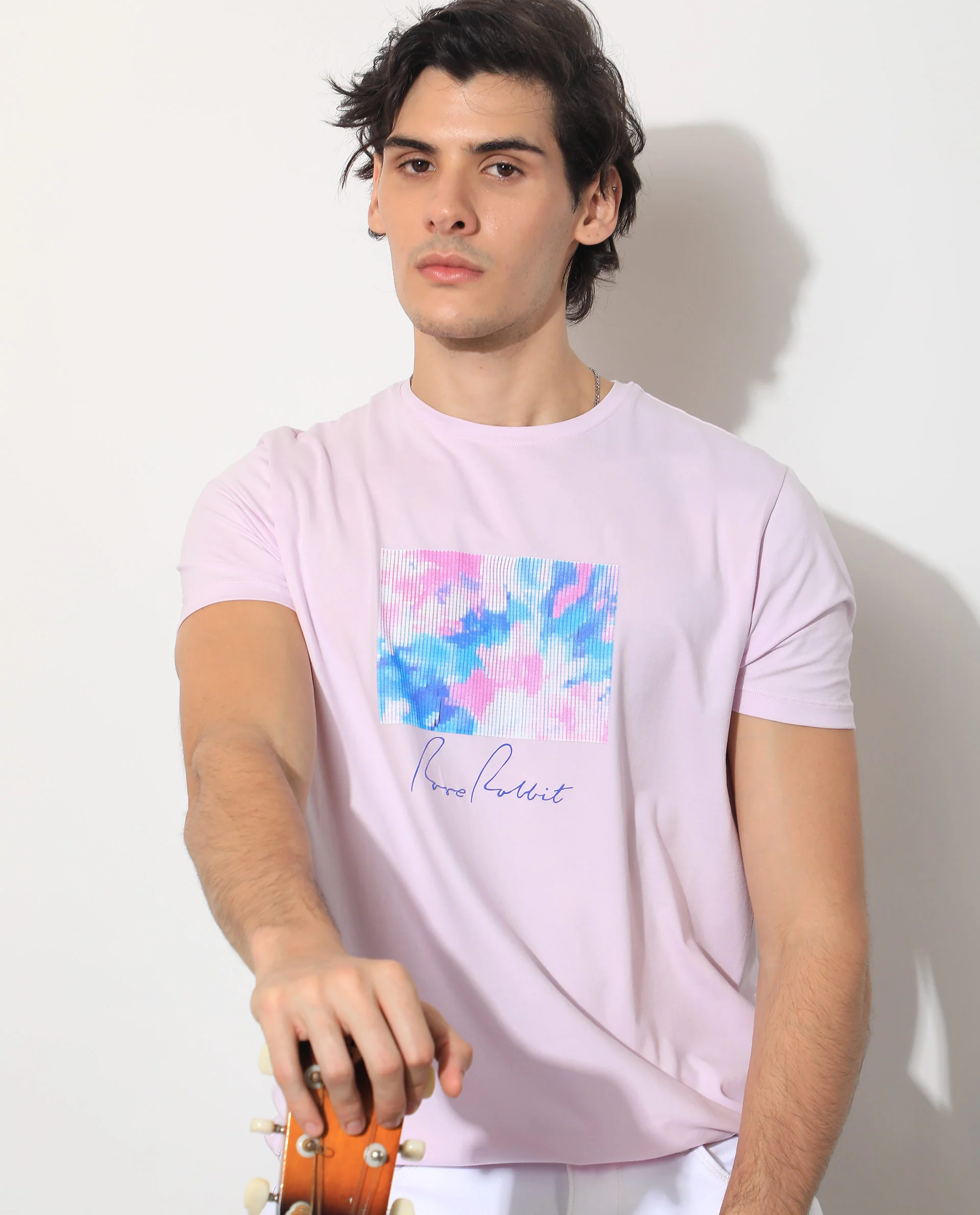 Rare Rabbit Men's Reed Pink Cotton Graphic Print Slim Fit Half Sleeve Crew Neck T-Shirt - Image 3