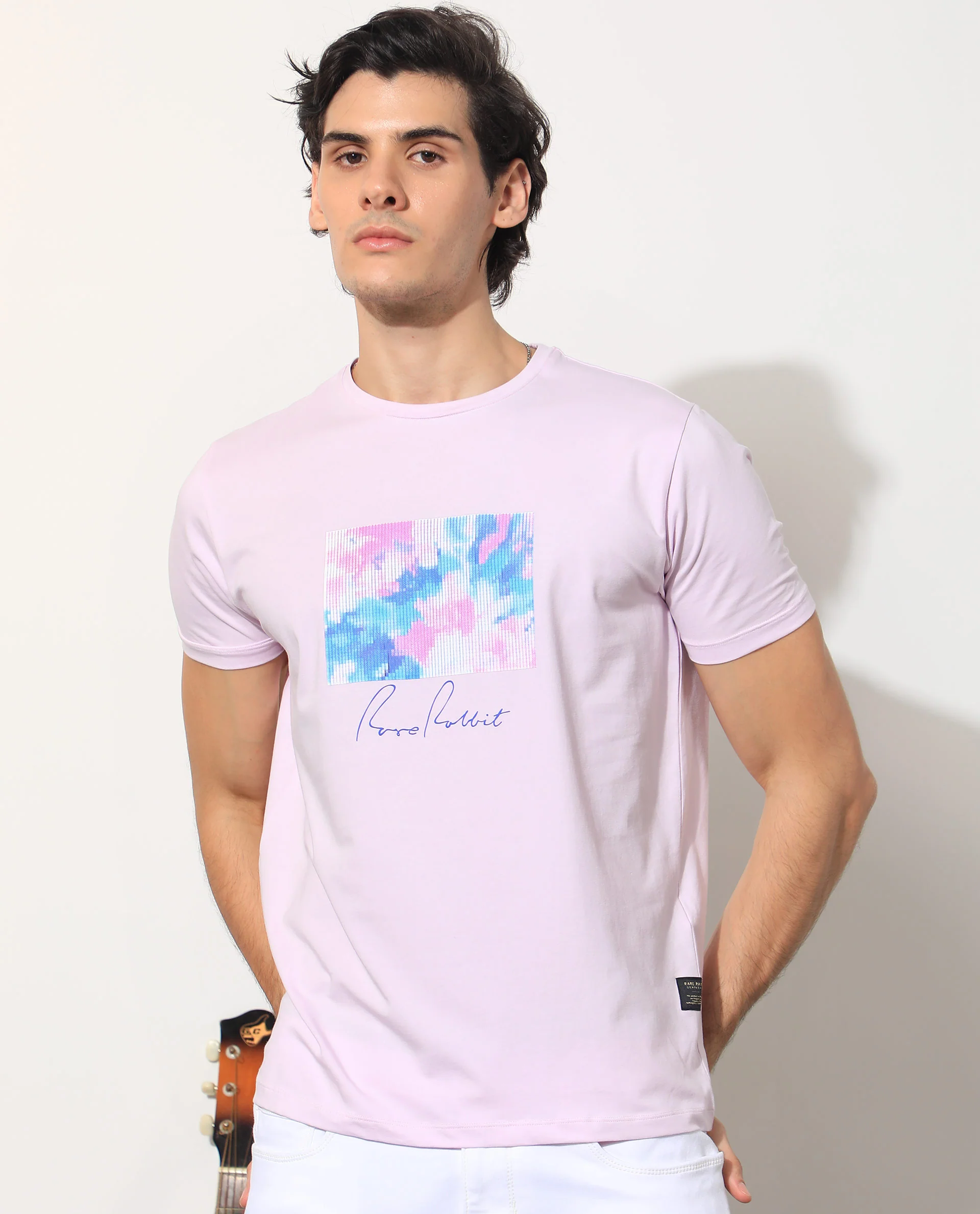 Rare Rabbit Men's Reed Pink Cotton Graphic Print Slim Fit Half Sleeve Crew Neck T-Shirt - Image 4
