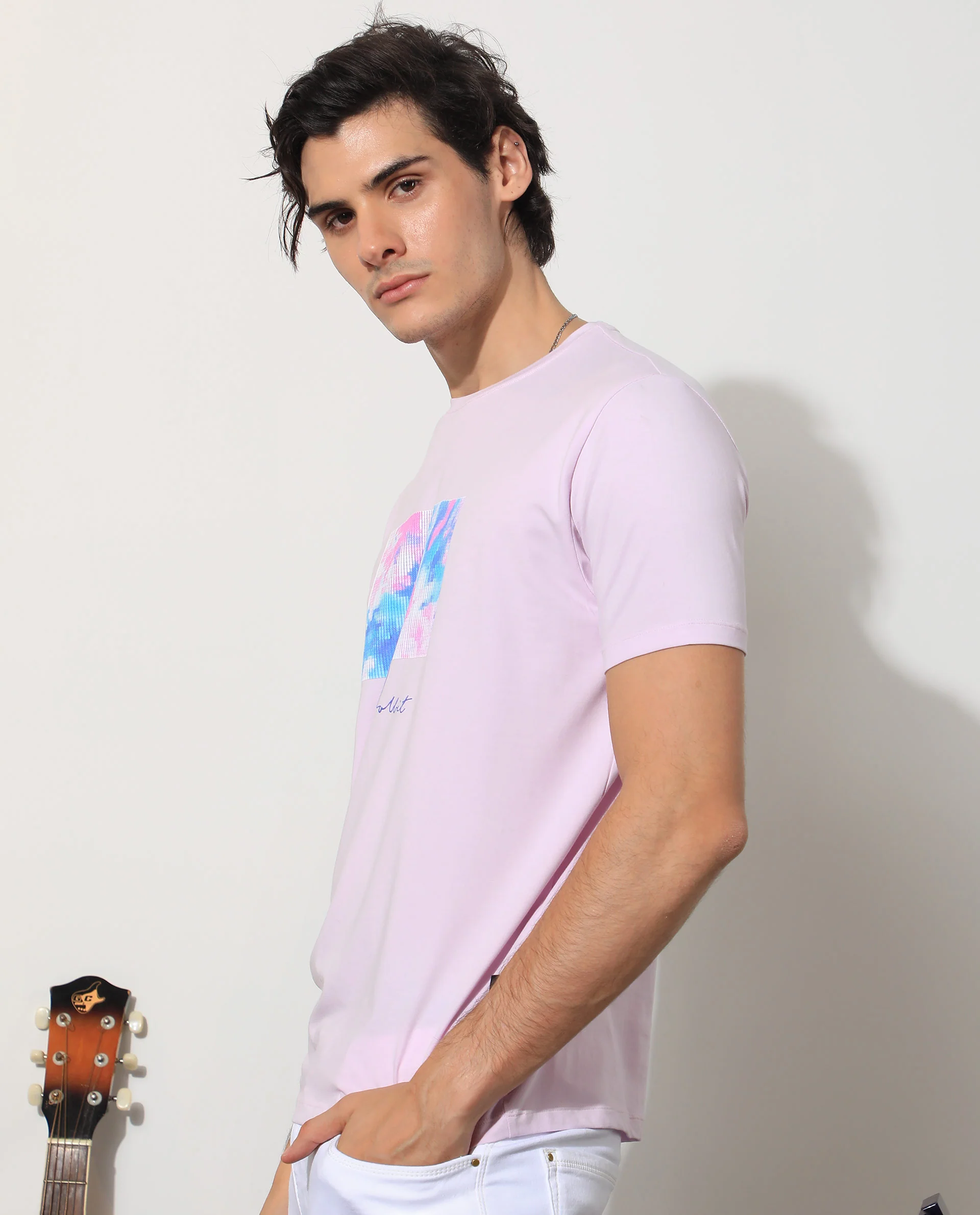 Rare Rabbit Men's Reed Pink Cotton Graphic Print Slim Fit Half Sleeve Crew Neck T-Shirt - Image 5