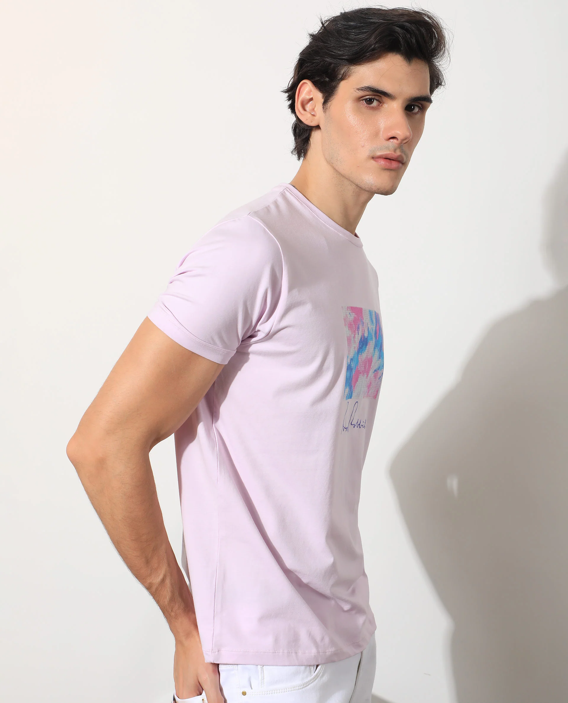 Rare Rabbit Men's Reed Pink Cotton Graphic Print Slim Fit Half Sleeve Crew Neck T-Shirt - Image 6