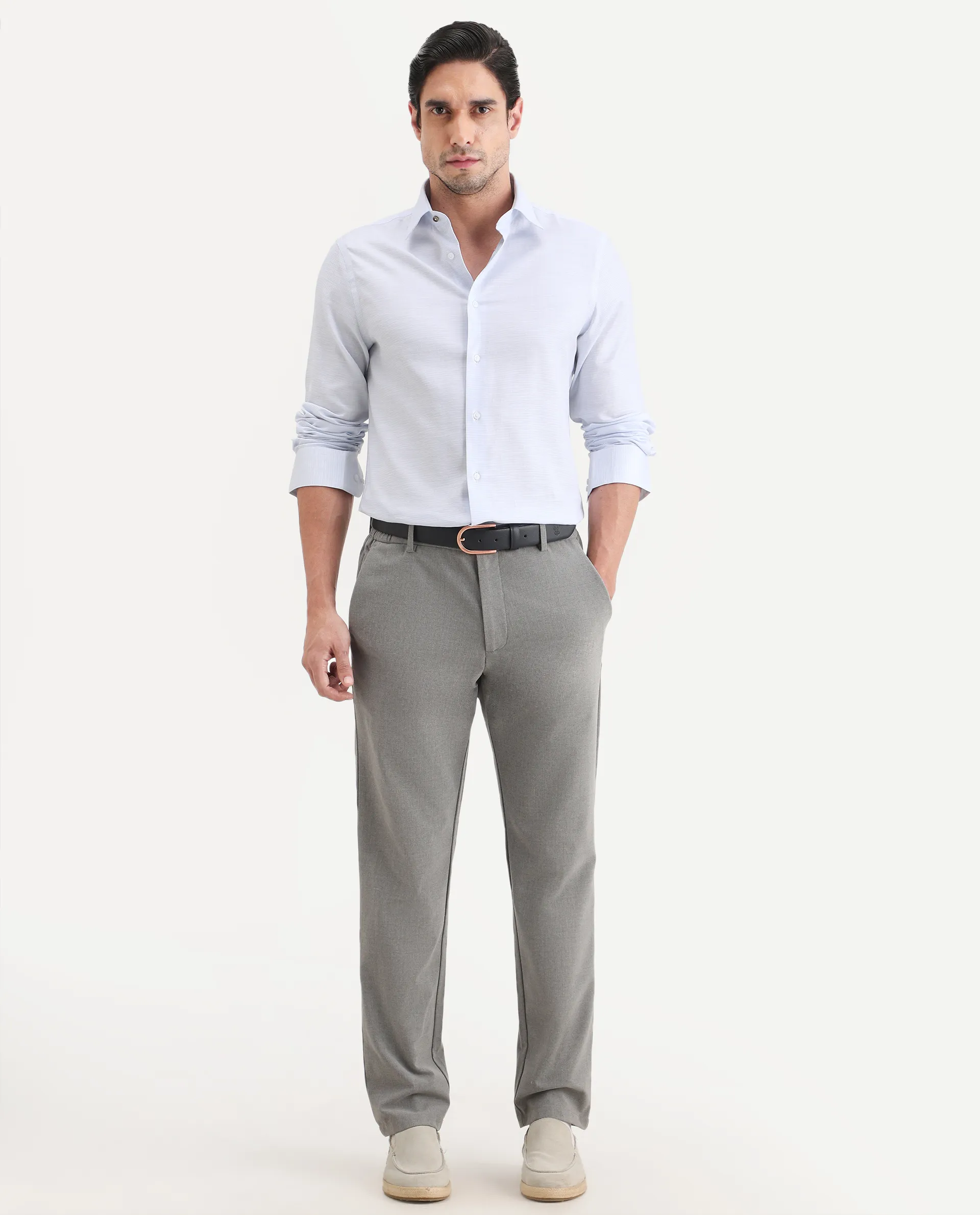 Rare Rabbit Men's Reef Light Blue Cotton Fabric Full Sleeve Spread Collar Button Regular Plain Shirt - Image 2