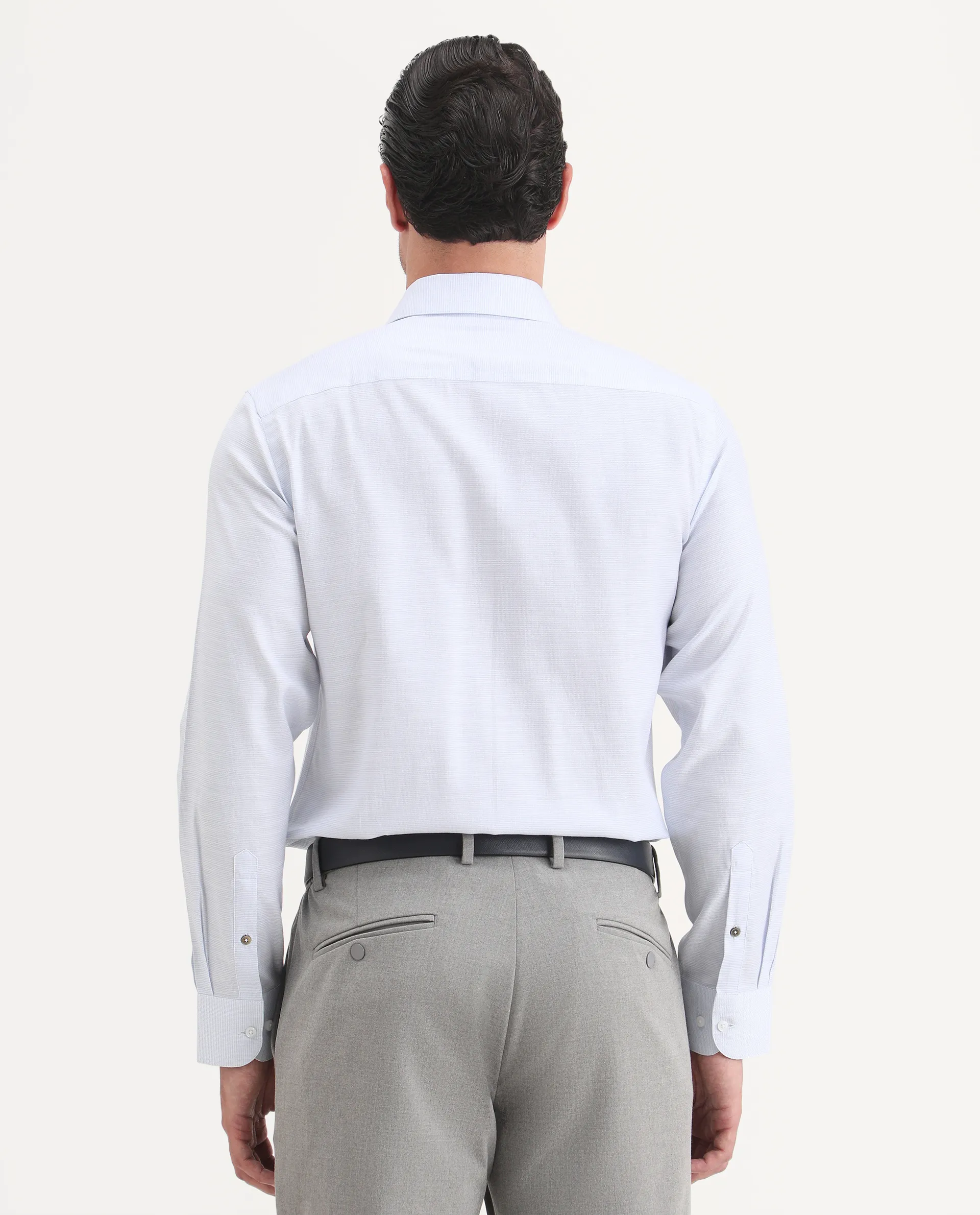 Rare Rabbit Men's Reef Light Blue Cotton Fabric Full Sleeve Spread Collar Button Regular Plain Shirt - Image 8