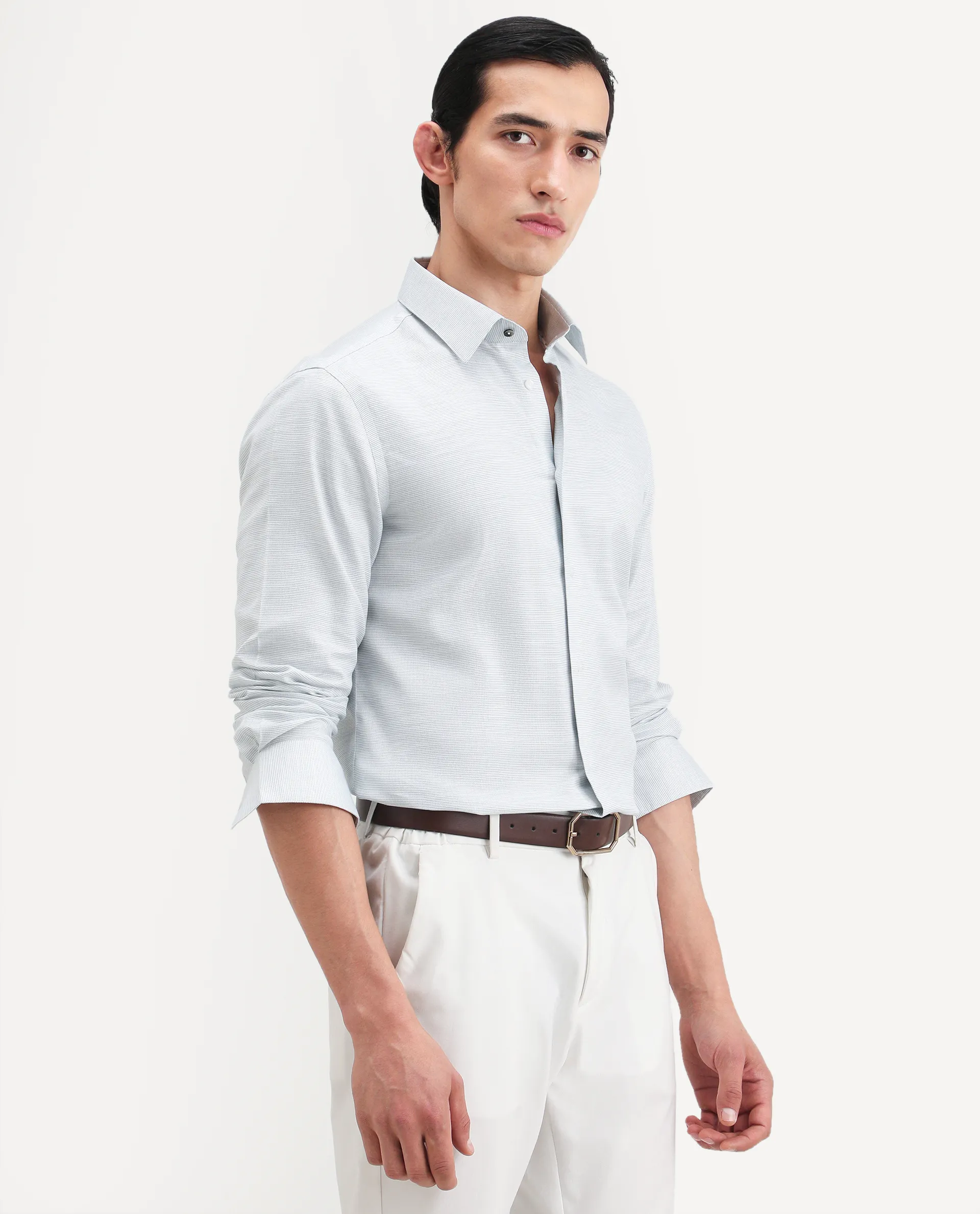 Rare Rabbit Men's Reef Light Green Cotton Fabric Full Sleeve Spread Collar Button Regular Plain Shirt - Image 5