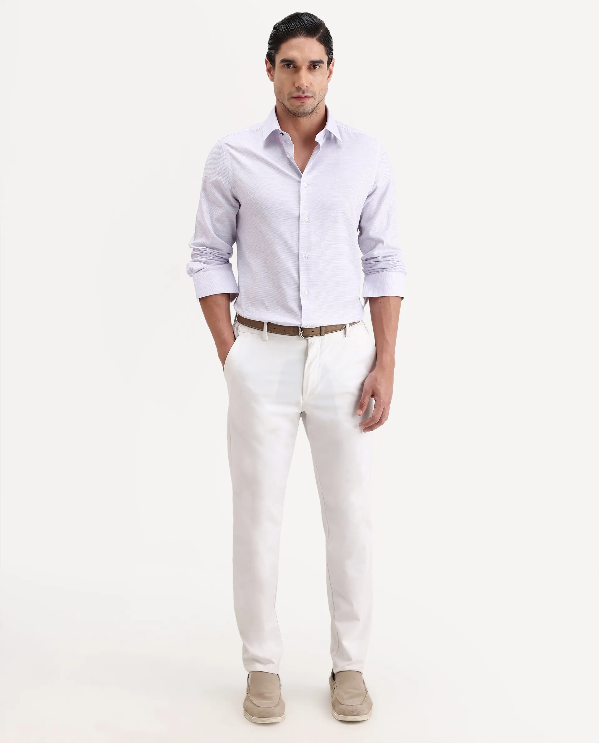 Rare Rabbit Men's Reef Light Purple Cotton Fabric Full Sleeve Spread Collar Button Regular Plain Shirt - Image 2
