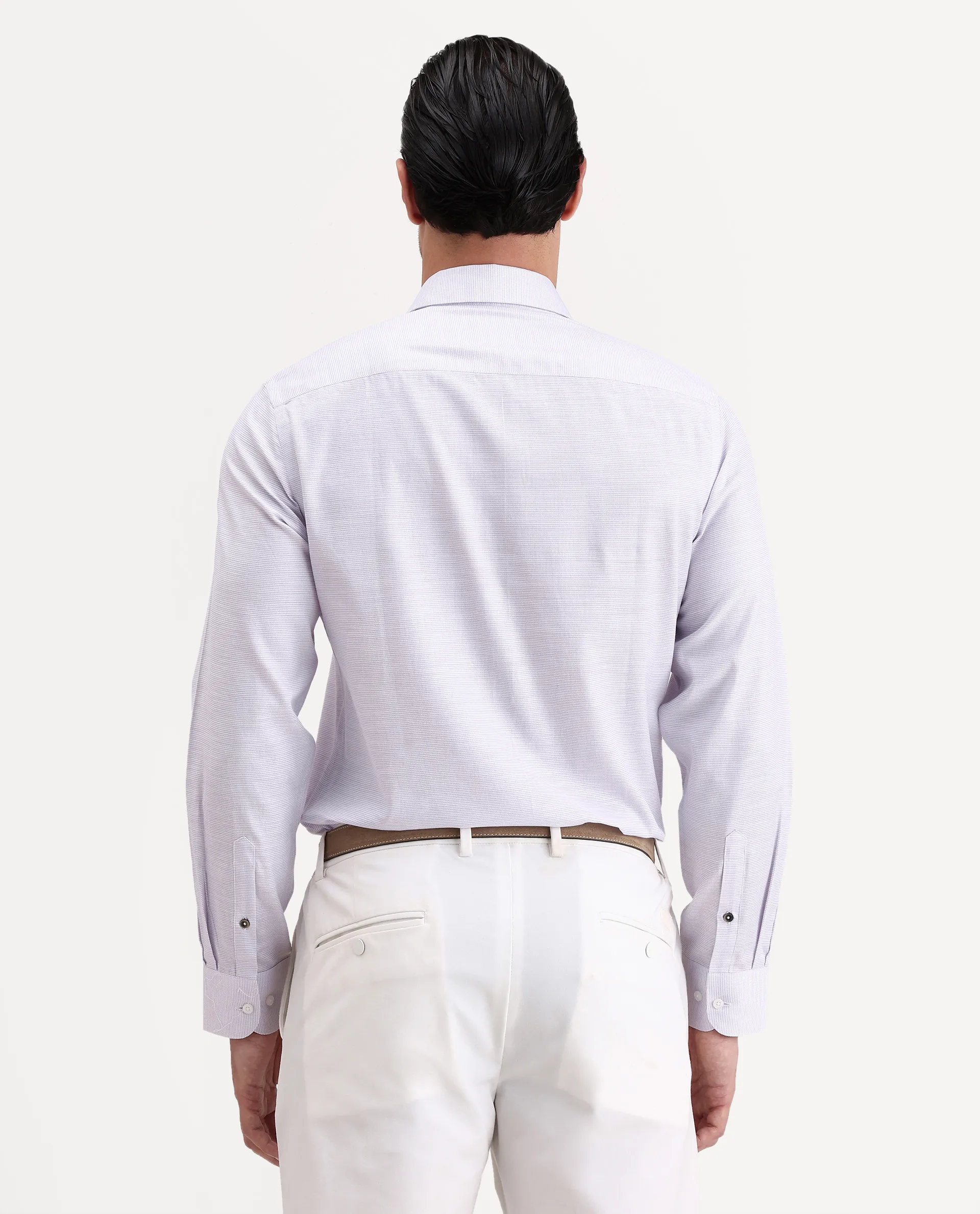 Rare Rabbit Men's Reef Light Purple Cotton Fabric Full Sleeve Spread Collar Button Regular Plain Shirt - Image 7