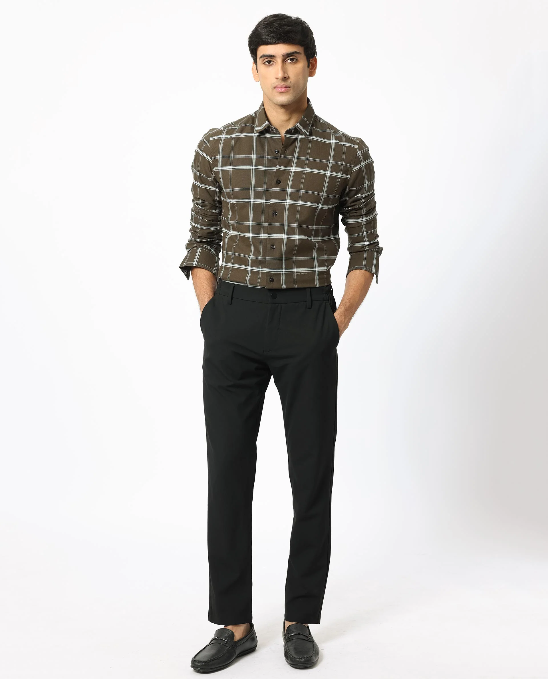 Rare Rabbit Men's Reesit Brown Cotton Checked Print Regular Fit Full Sleeve Collared Shirt - Image 2