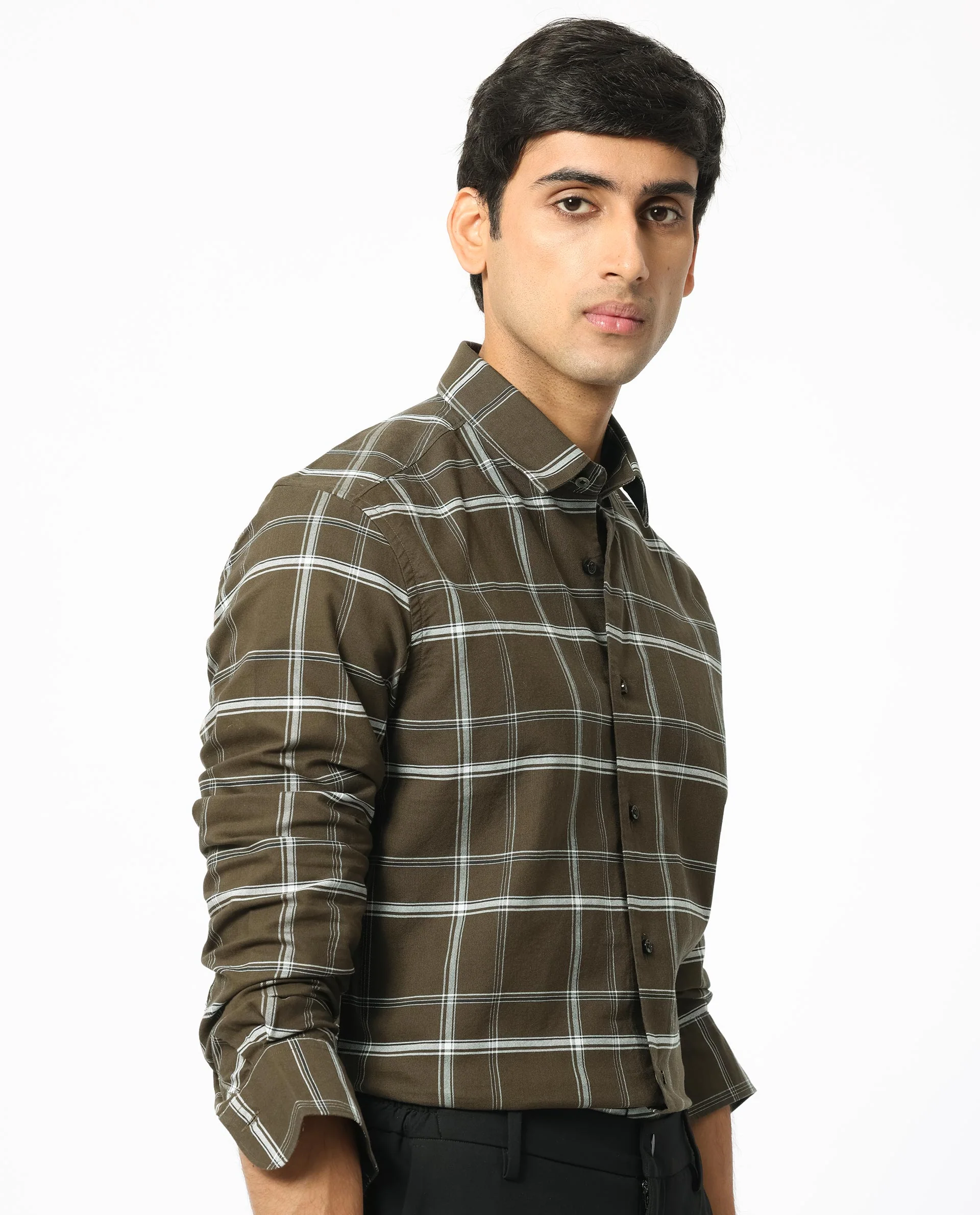 Rare Rabbit Men's Reesit Brown Cotton Checked Print Regular Fit Full Sleeve Collared Shirt - Image 8