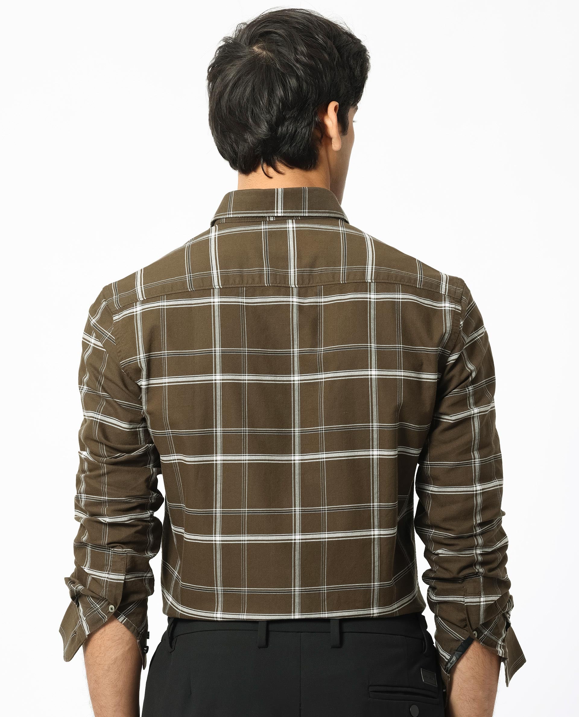 Rare Rabbit Men's Reesit Brown Cotton Checked Print Regular Fit Full Sleeve Collared Shirt - Image 9