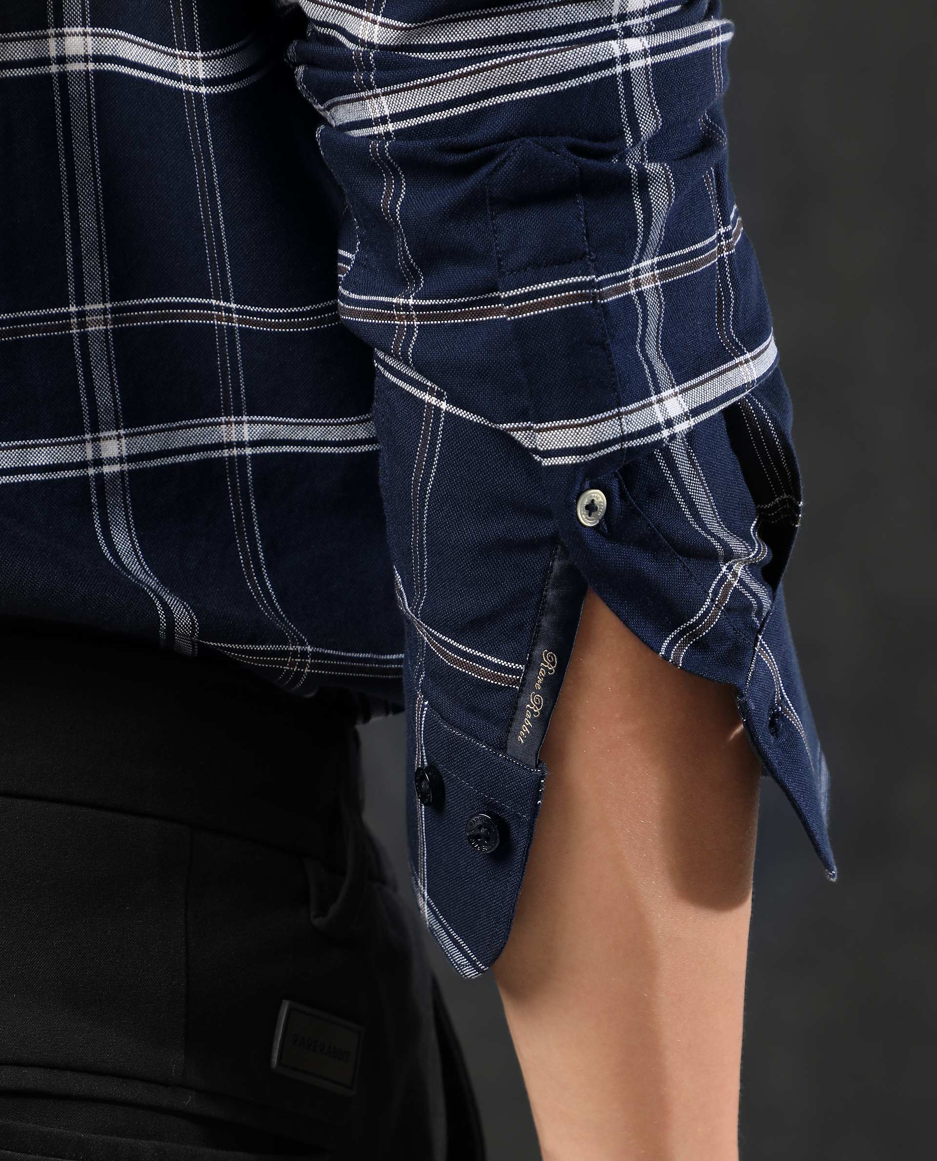 Rare Rabbit Men's Reesit Navy Cotton Checked Print Regular Fit Full Sleeve Collared Shirt - Image 3
