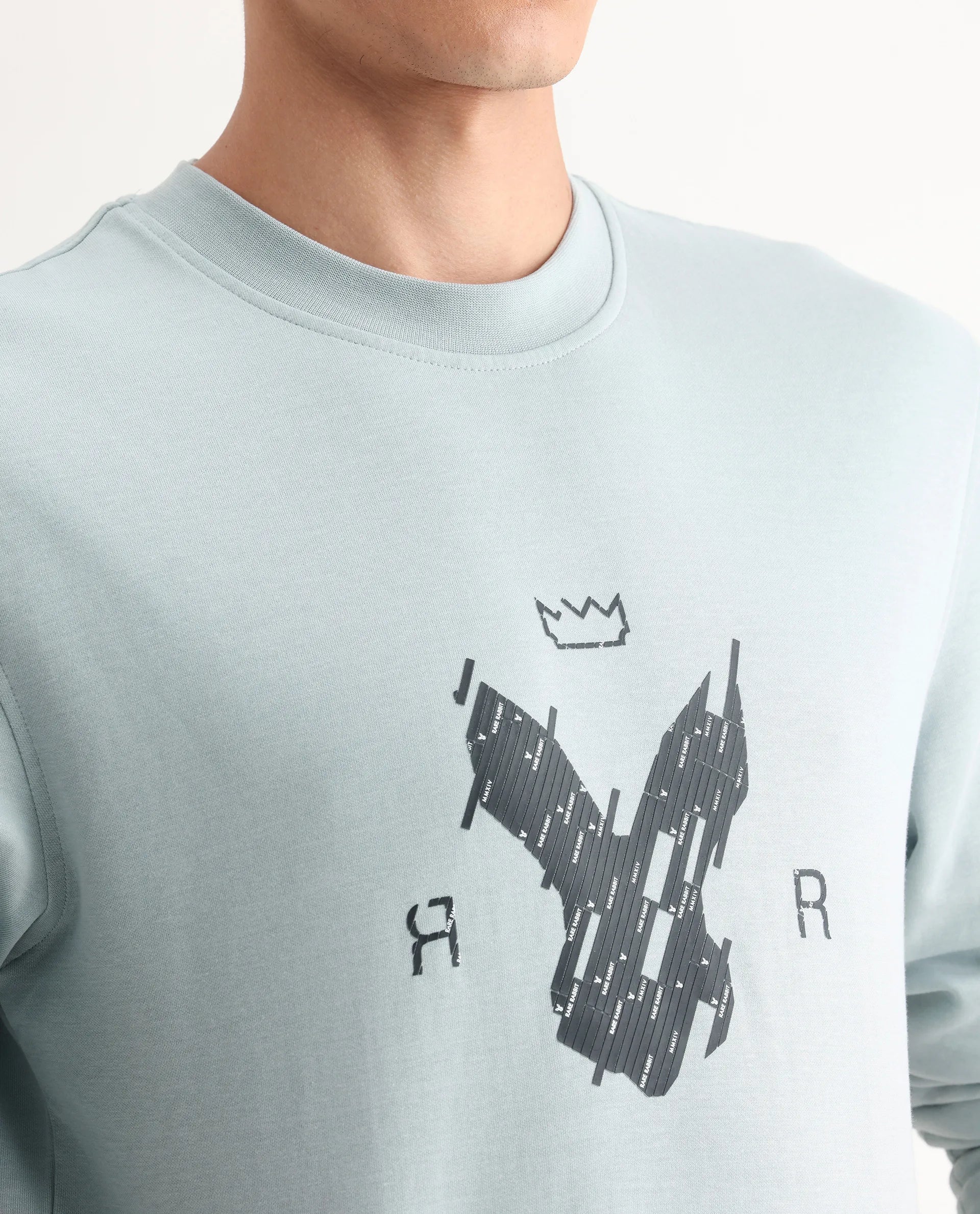 Rare Rabbit Men's Ref Light Grey Cotton Plain Regular Fit Full Sleeve Crew Neck Sweatshirt - Image 4