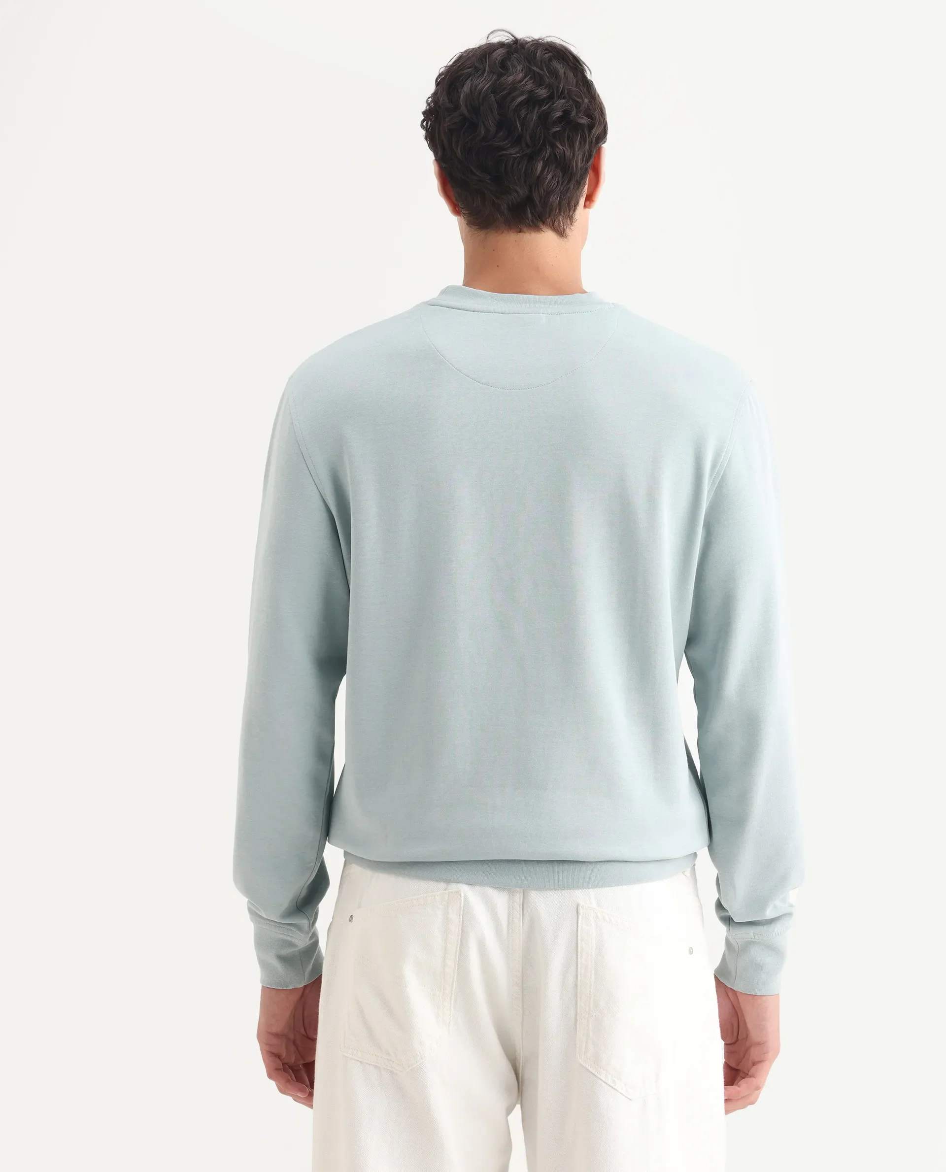 Rare Rabbit Men's Ref Light Grey Cotton Plain Regular Fit Full Sleeve Crew Neck Sweatshirt - Image 7