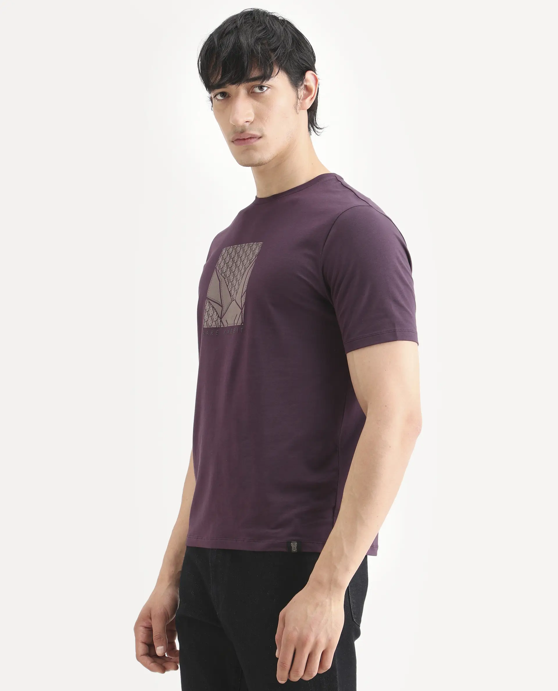Rare Rabbit Men's Reg Dark Purple Cotton Blend Fabric Half Sleeve Crew Neck Regular Fit Graphic Print T-Shirt - Image 5