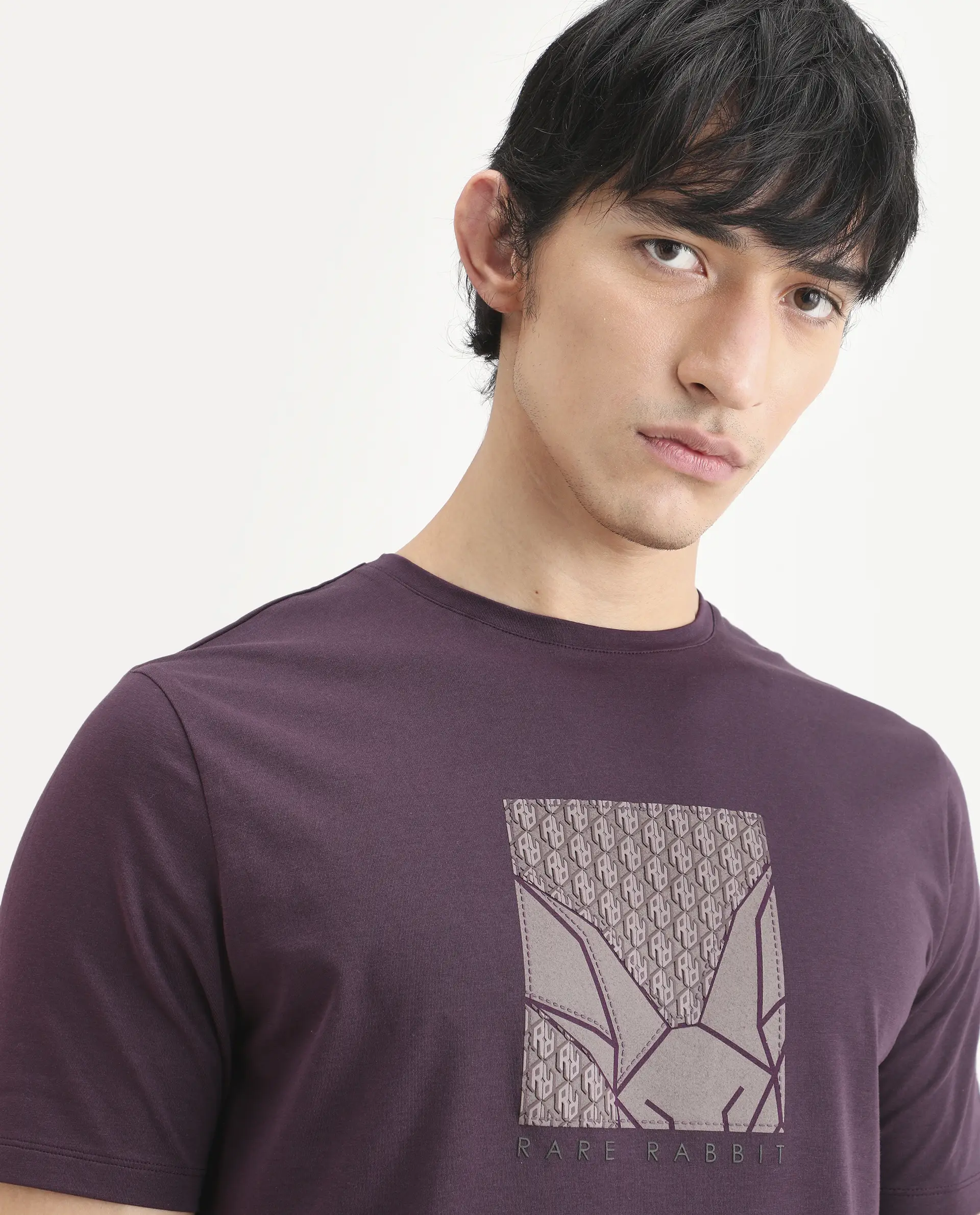 Rare Rabbit Men's Reg Dark Purple Cotton Blend Fabric Half Sleeve Crew Neck Regular Fit Graphic Print T-Shirt - Image 7