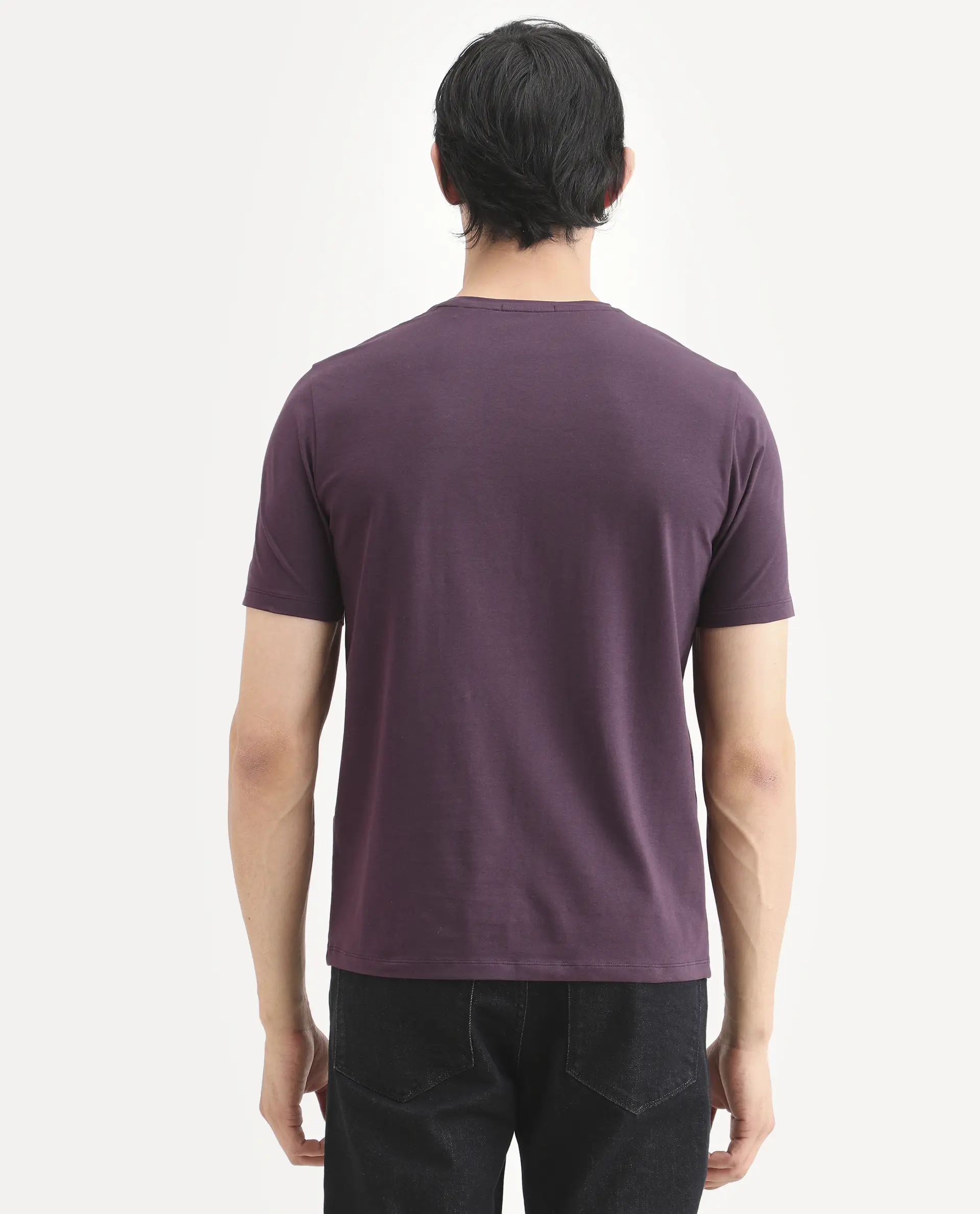 Rare Rabbit Men's Reg Dark Purple Cotton Blend Fabric Half Sleeve Crew Neck Regular Fit Graphic Print T-Shirt - Image 8