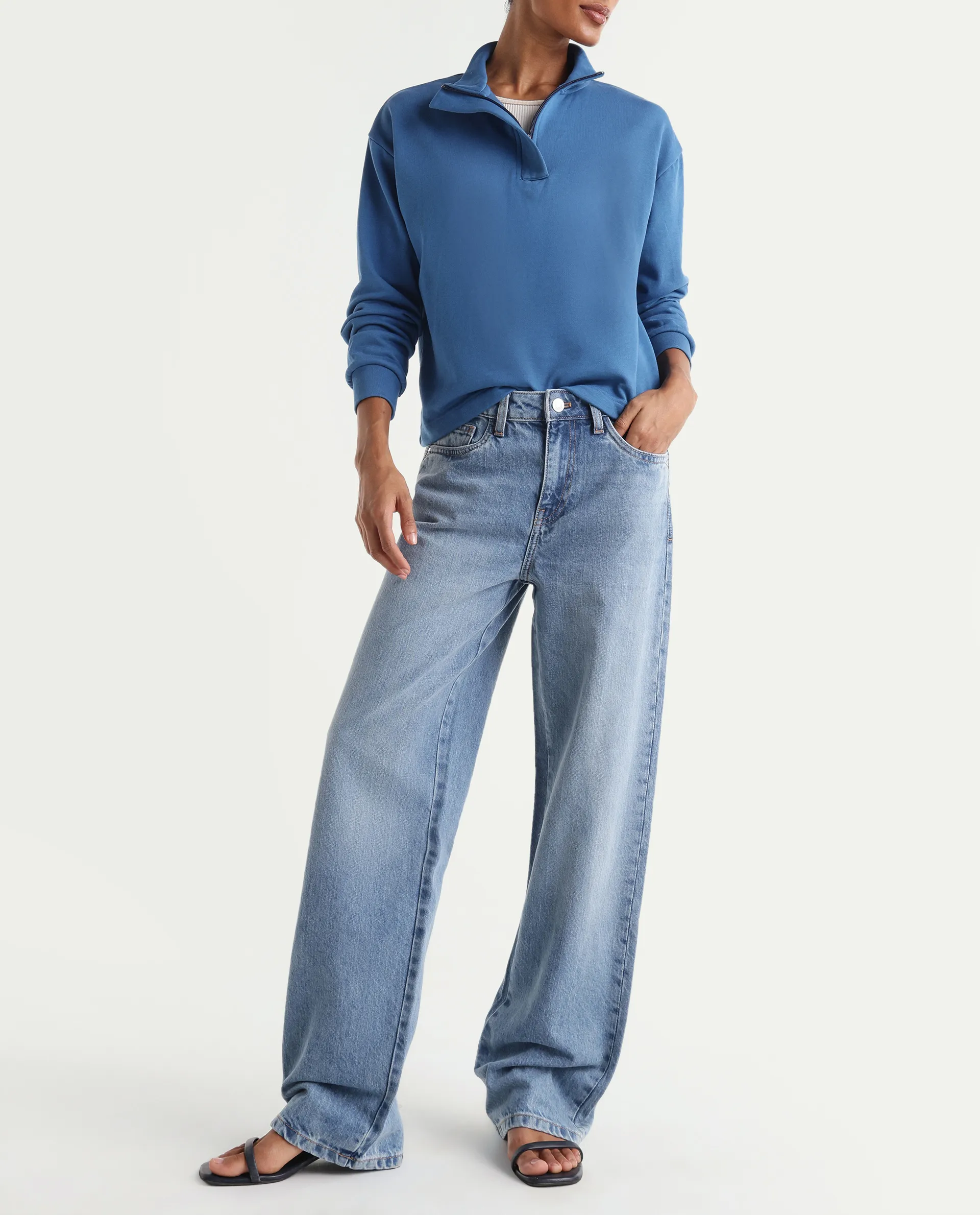 Rareism Women's Regara Light Blue Cotton Regular Fit Plain Jeans - Image 2
