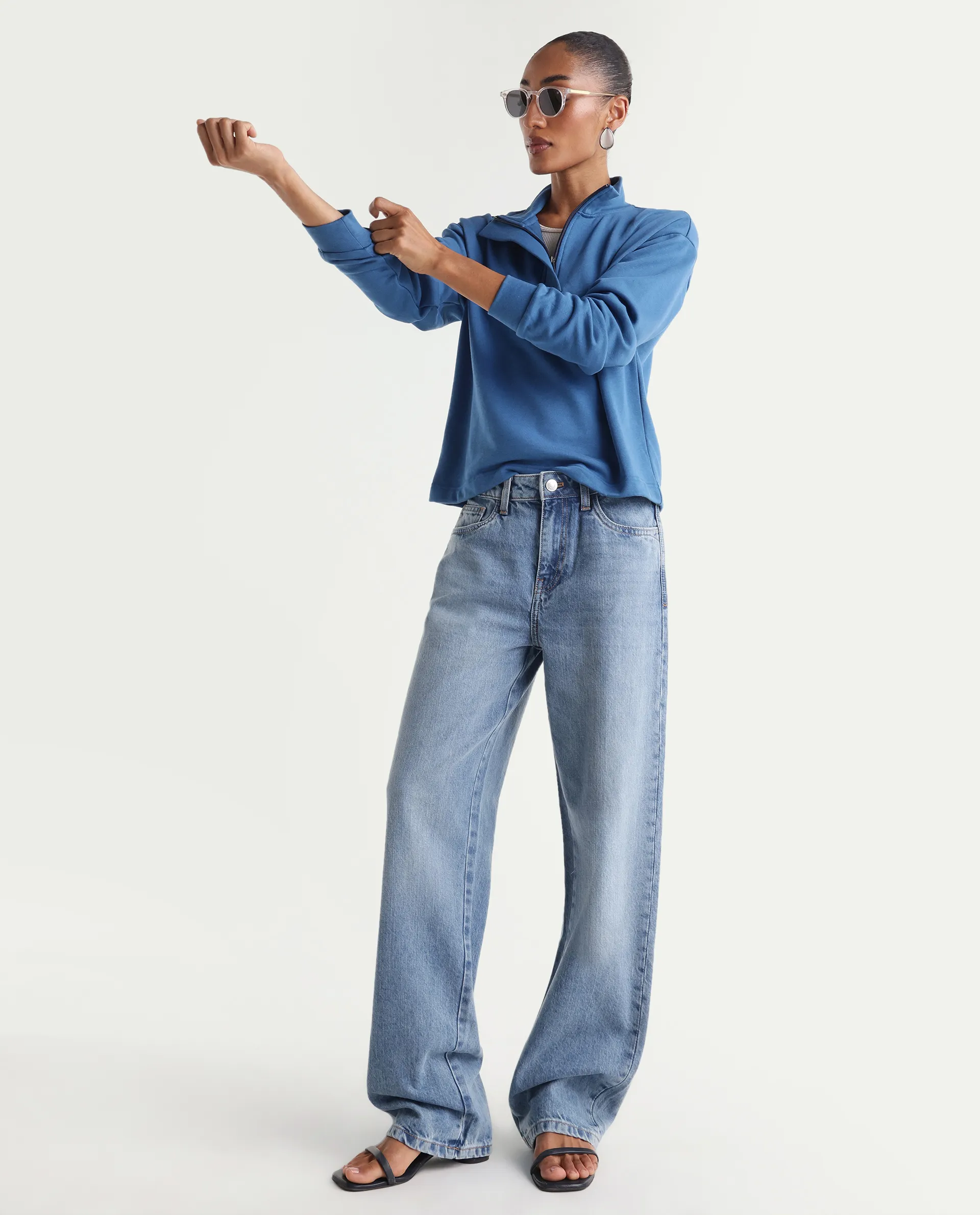 Rareism Women's Regara Light Blue Cotton Regular Fit Plain Jeans - Image 3