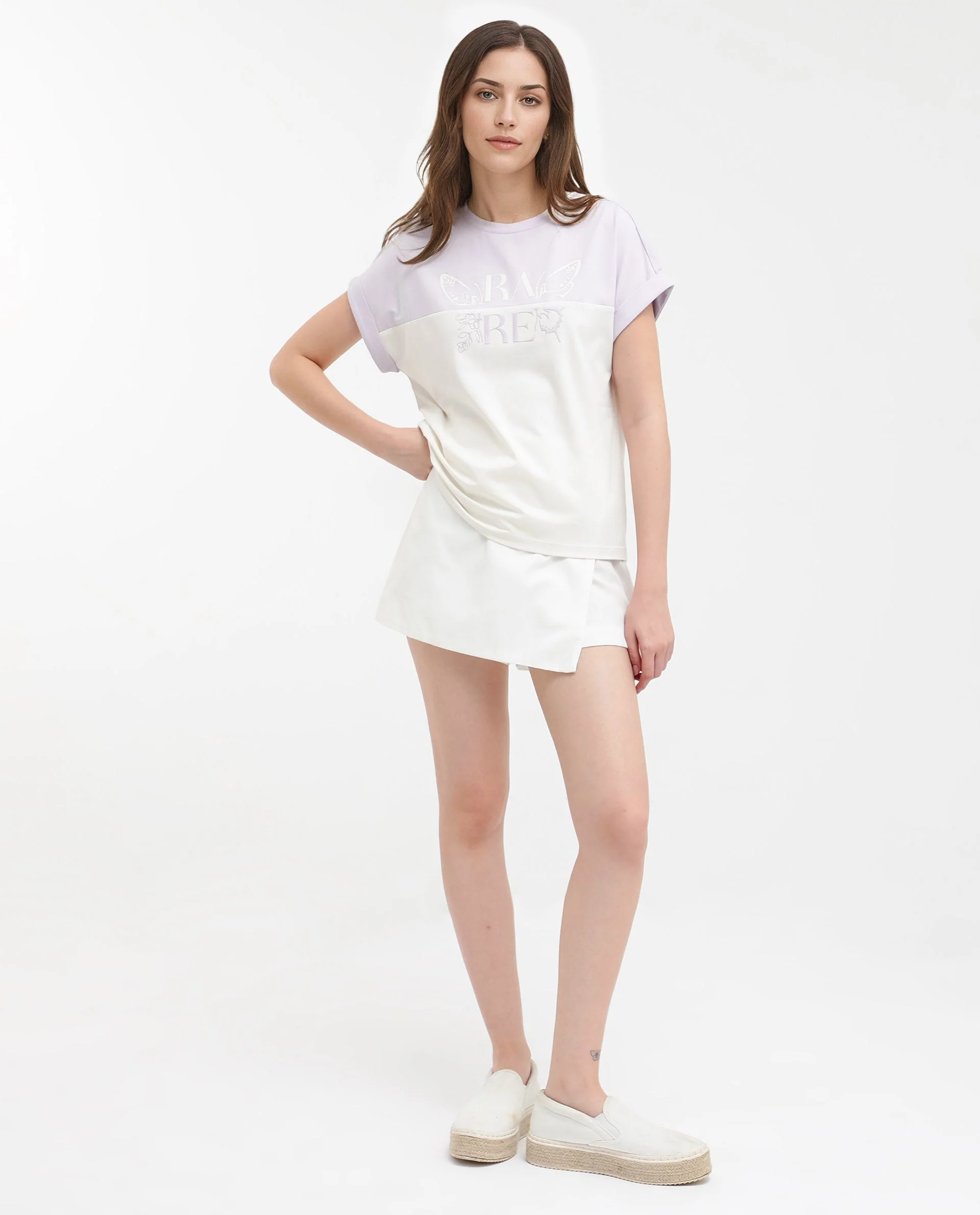 Rareism Women's Regardo Off White Cotton Blend Crew Neck Graphic Print Extended Sleeves Boxy Fit T-Shirt - Image 2