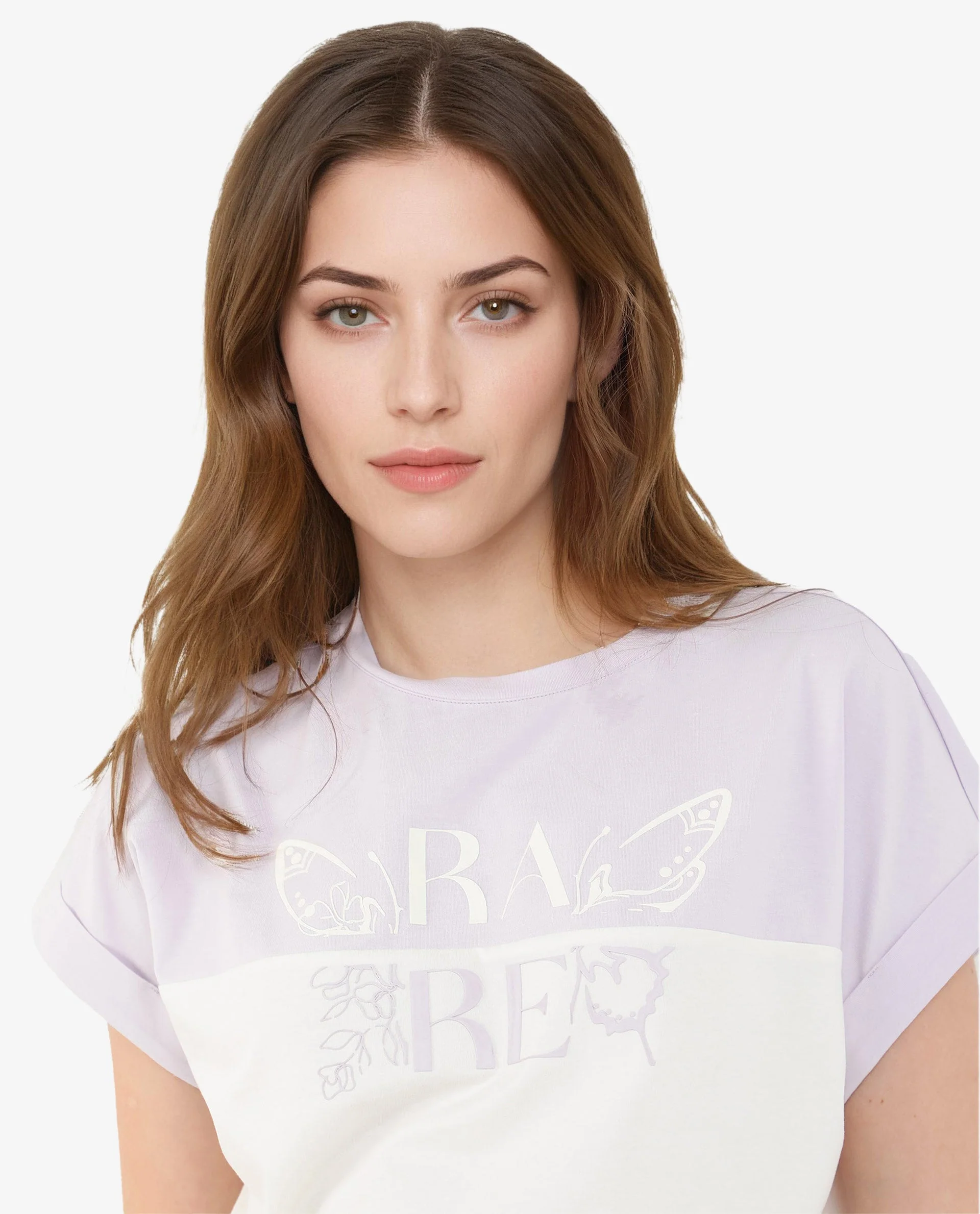 Rareism Women's Regardo Off White Cotton Blend Crew Neck Graphic Print Extended Sleeves Boxy Fit T-Shirt - Image 3
