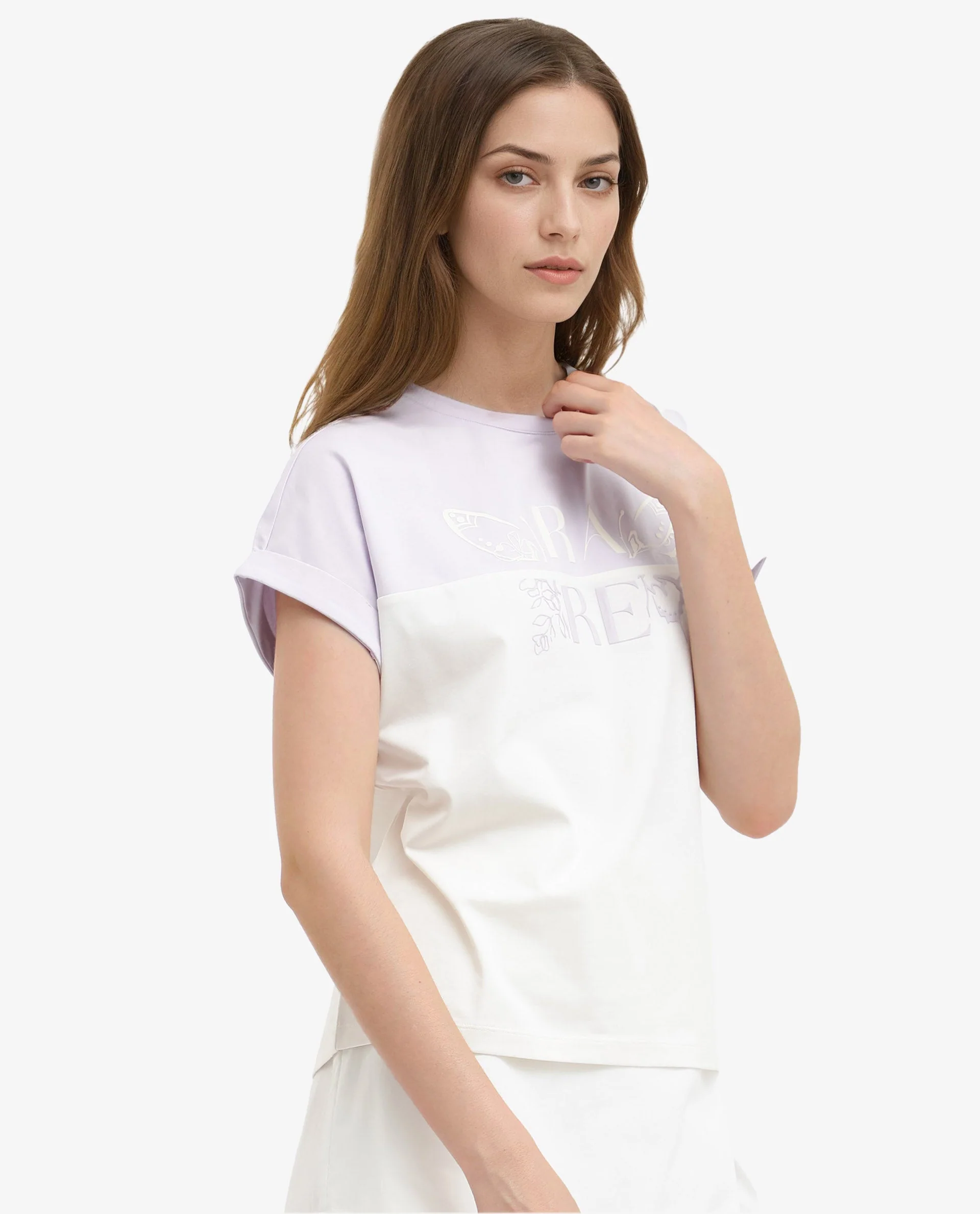 Rareism Women's Regardo Off White Cotton Blend Crew Neck Graphic Print Extended Sleeves Boxy Fit T-Shirt - Image 4