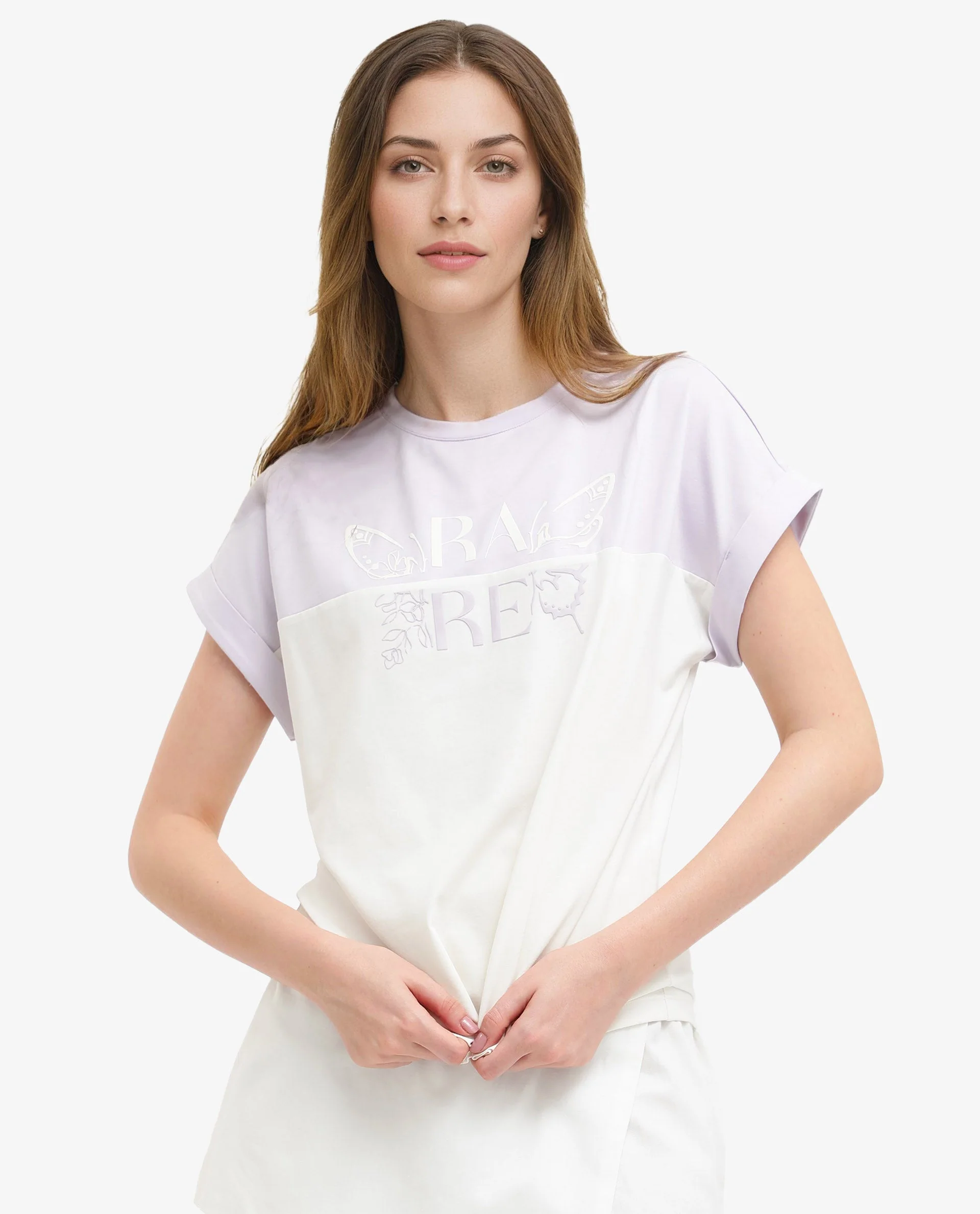 Rareism Women's Regardo Off White Cotton Blend Crew Neck Graphic Print Extended Sleeves Boxy Fit T-Shirt - Image 6