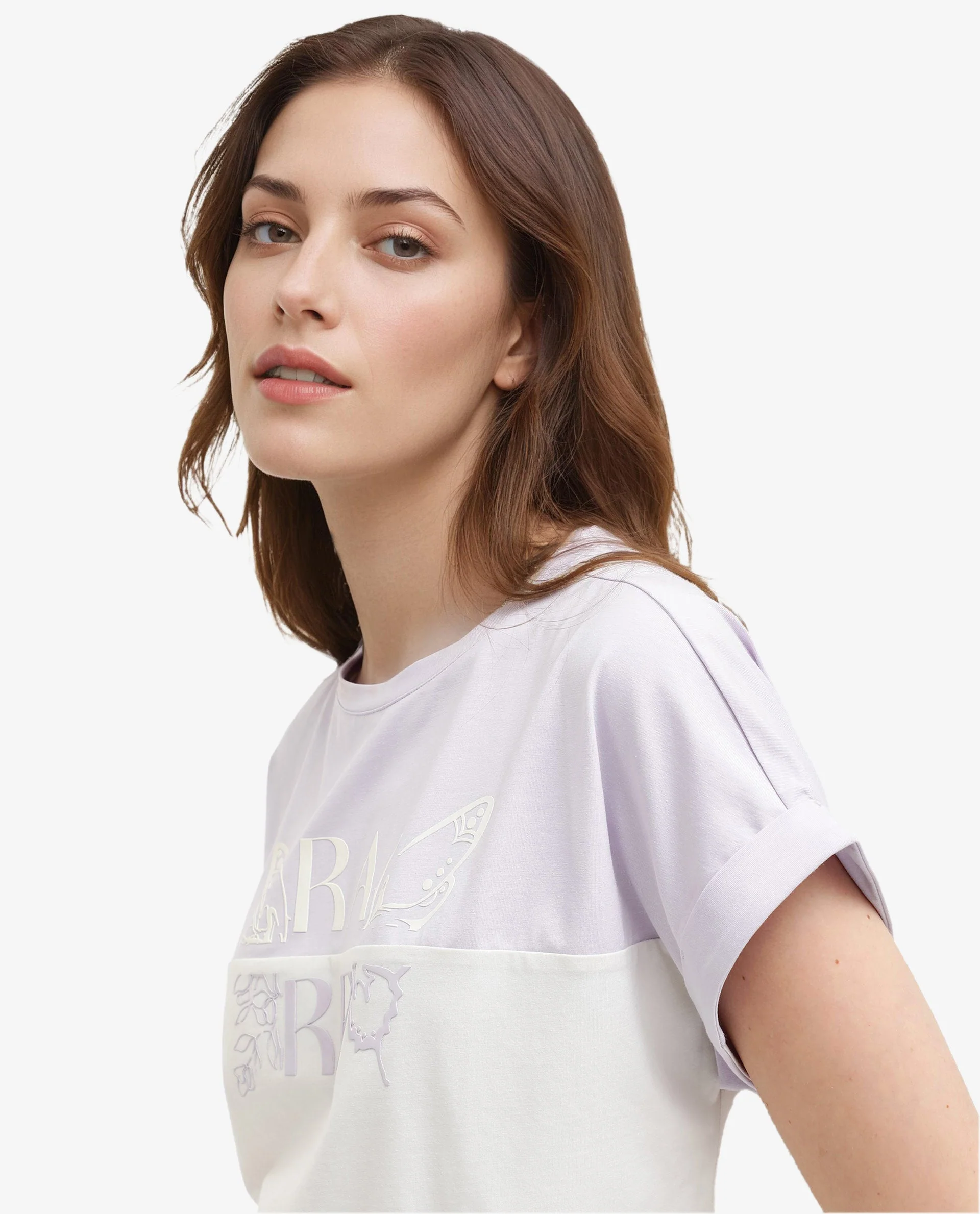 Rareism Women's Regardo Off White Cotton Blend Crew Neck Graphic Print Extended Sleeves Boxy Fit T-Shirt - Image 7