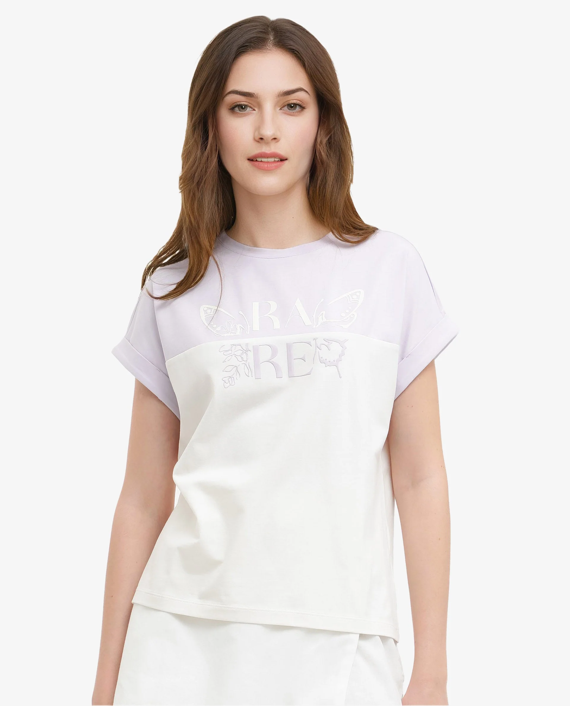 Rareism Women's Regardo Off White Cotton Blend Crew Neck Graphic Print Extended Sleeves Boxy Fit T-Shirt - Image 8