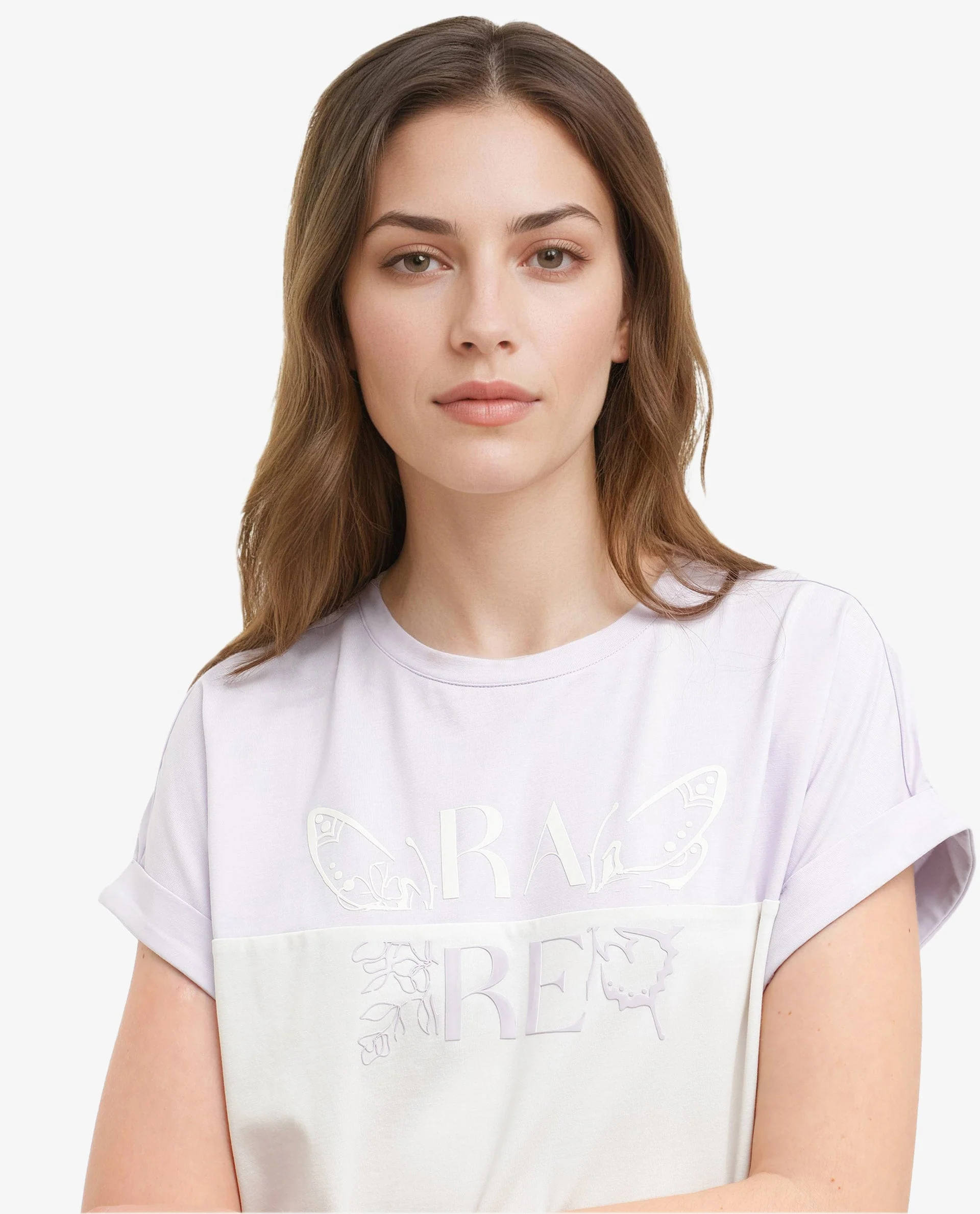 Rareism Women's Regardo Off White Cotton Blend Crew Neck Graphic Print Extended Sleeves Boxy Fit T-Shirt - Image 9