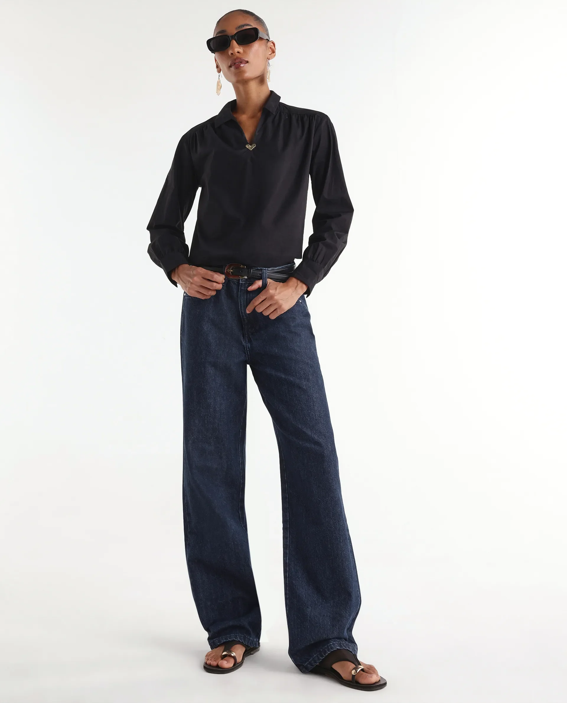 Rareism Women's Reglin Dark Blue Cotton Regular Fit Plain Jeans